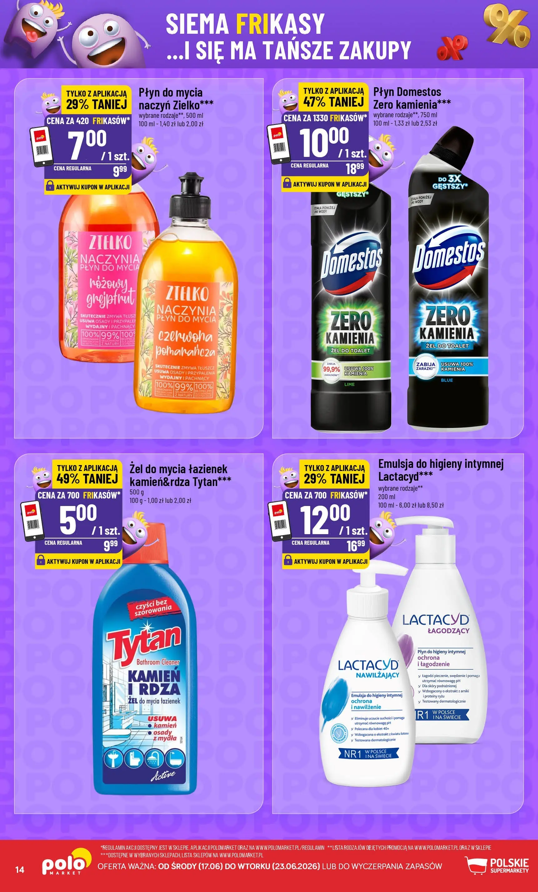Nowa POLOmarket gazetka od jutra 17.06.2026 | Strona: 14 | Produkty: Cleaner, Domestos, Grejpfrut, Płyn do higieny intymnej