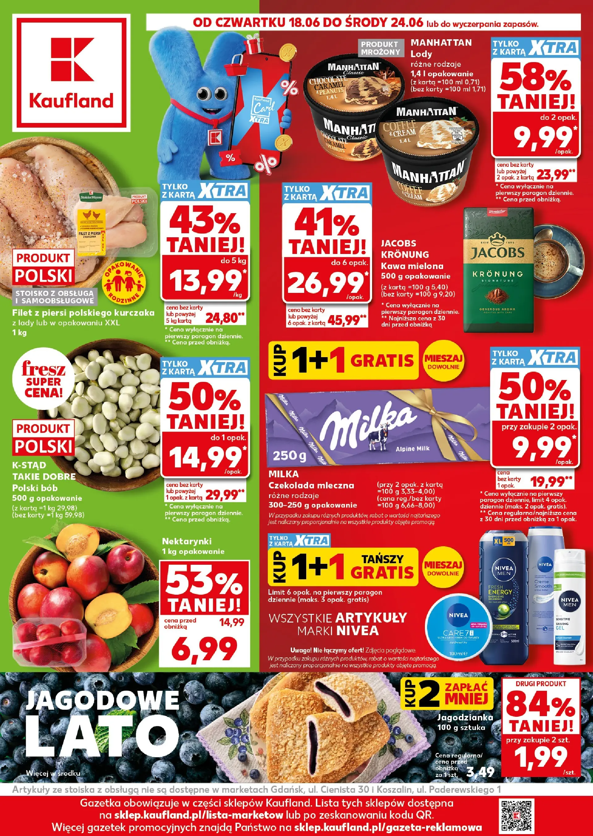 Kaufland gazetka (18.06.2026) - od jutra | Strona: 1 | Produkty: Karta, Piersi, Milka, Bób Kaufland gazetka od 18.06.2026 - od jutra PDF | Strona: 1 | Produkty: Karta, Piersi, Milka, Bób