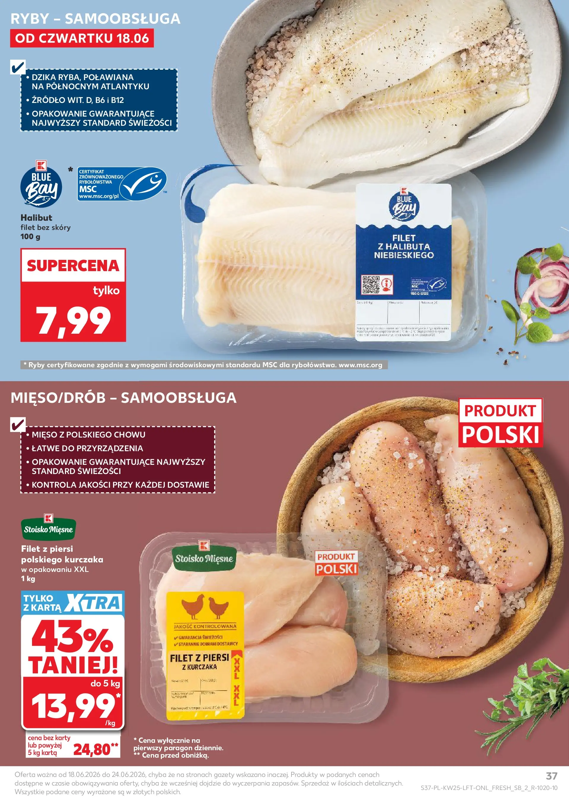 Kaufland gazetka (18.06.2026) - od jutra | Strona: 37 | Produkty: Karta, Mięso, Halibut, Ryby Kaufland gazetka od 18.06.2026 - od jutra PDF | Strona: 37 | Produkty: Karta, Mięso, Halibut, Ryby