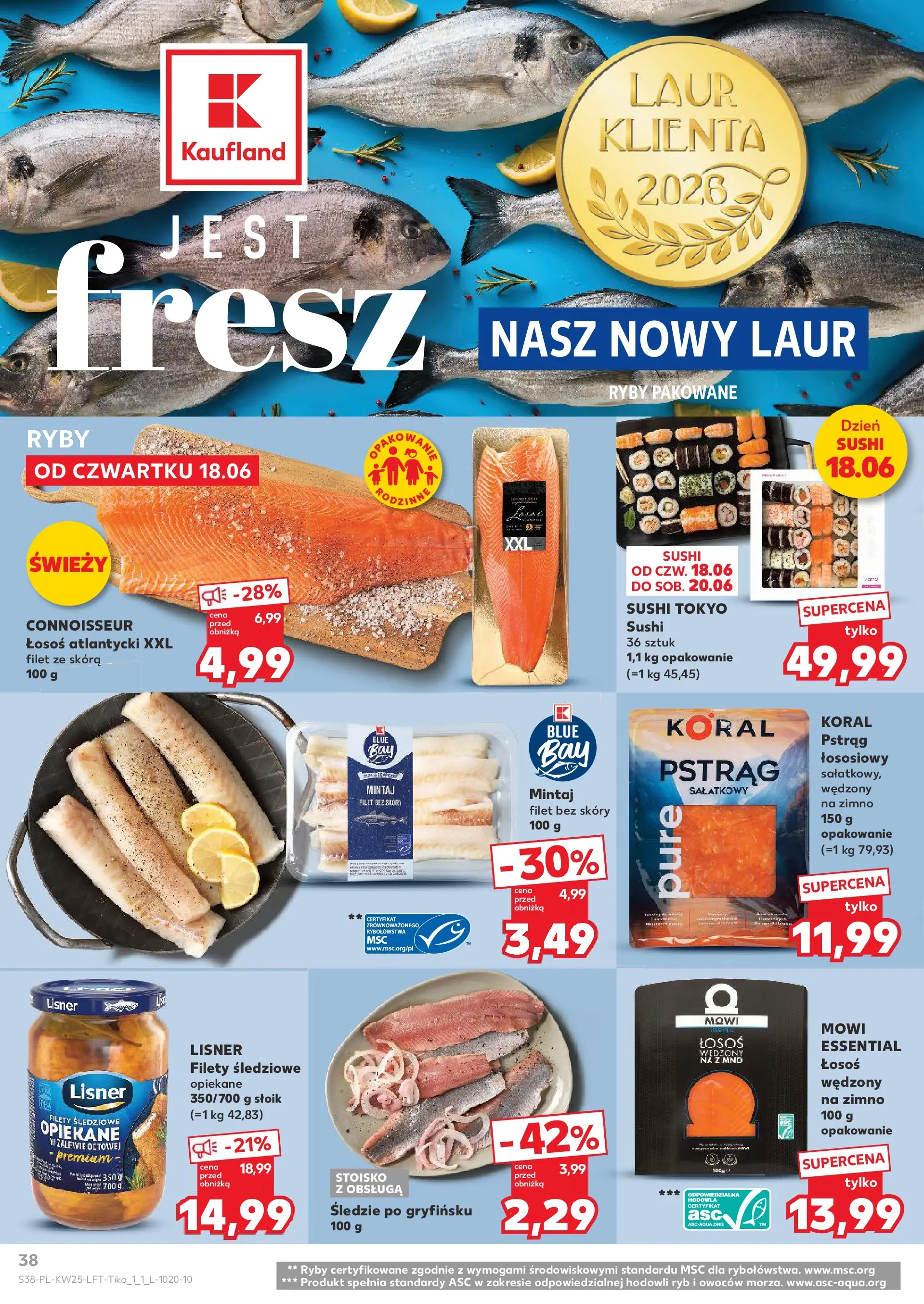 Kaufland gazetka (18.06.2026) - od jutra | Strona: 38 | Produkty: Pstrąg, Łosoś, Sushi, Ryby Kaufland gazetka od 18.06.2026 - od jutra PDF | Strona: 38 | Produkty: Pstrąg, Łosoś, Sushi, Ryby