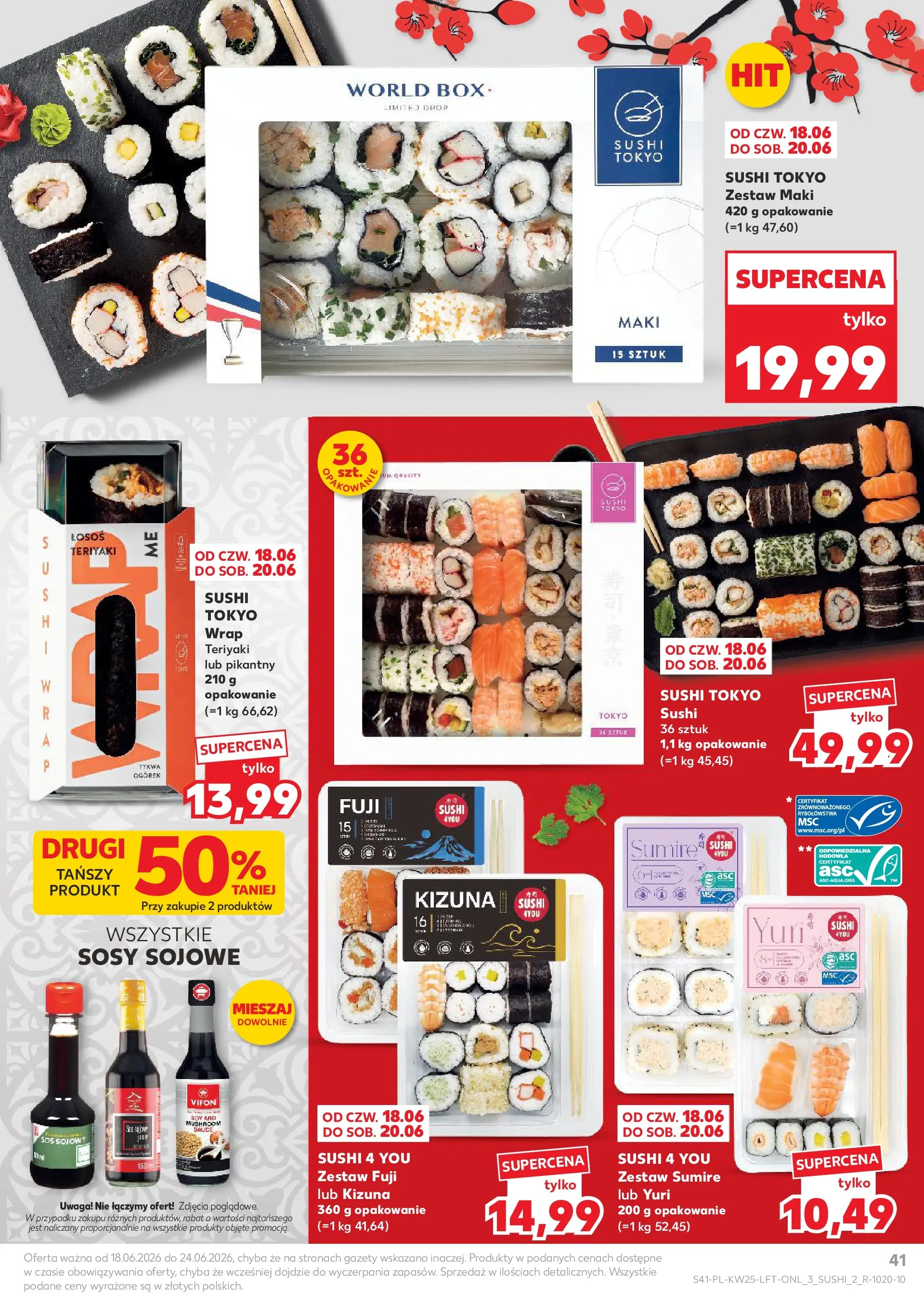 Kaufland gazetka (18.06.2026) - od jutra | Strona: 41 | Produkty: Łosoś, Sushi, Sos sojowy, Sos Kaufland gazetka od 18.06.2026 - od jutra PDF | Strona: 41 | Produkty: Łosoś, Sushi, Sos sojowy, Sos