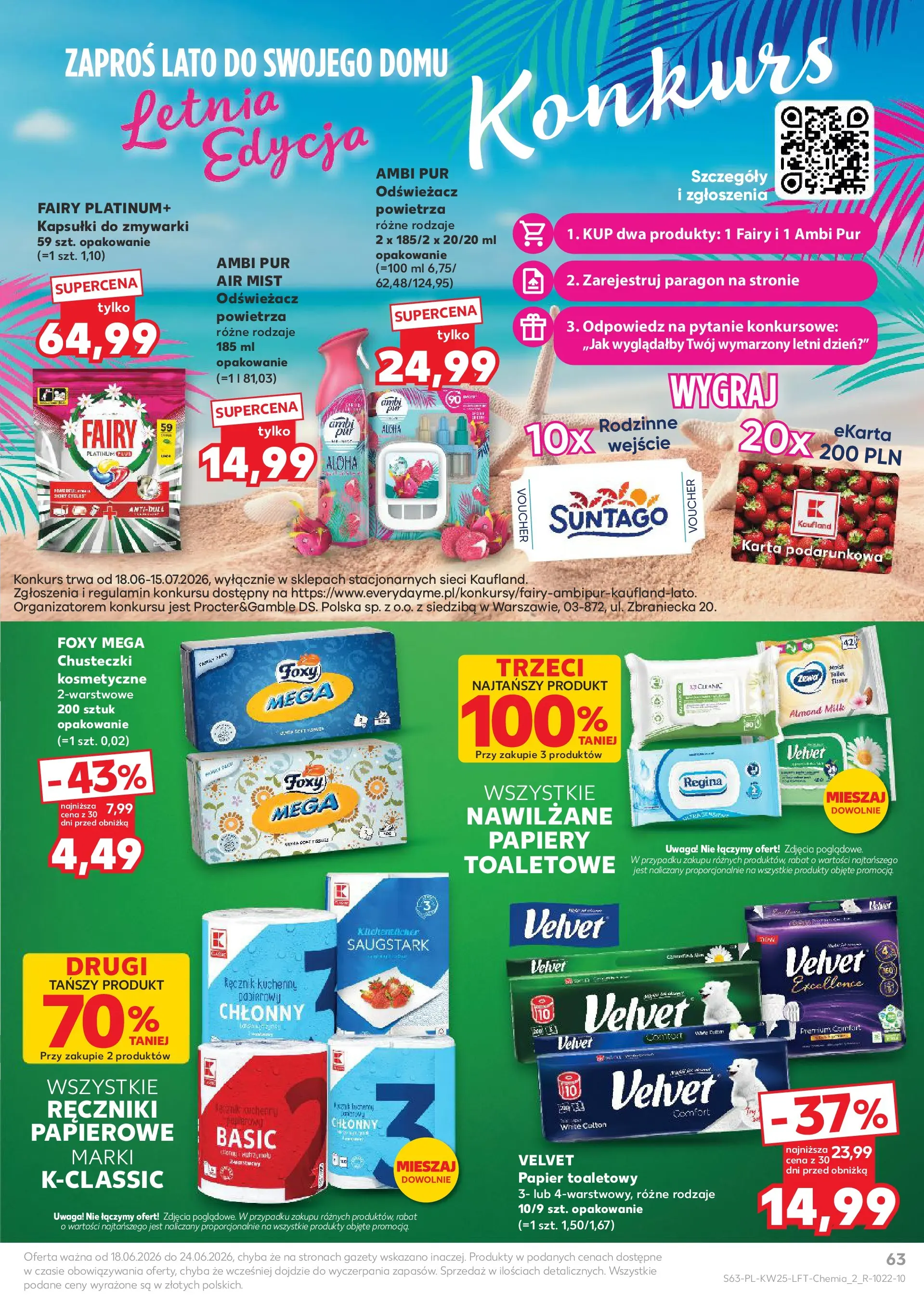 Kaufland gazetka (18.06.2026) - od jutra | Strona: 63 | Produkty: Odświeżacz, Papier toaletowy, Ręczniki papierowe, Fairy platinum Kaufland gazetka od 18.06.2026 - od jutra PDF | Strona: 63 | Produkty: Odświeżacz, Papier toaletowy, Ręczniki papierowe, Fairy platinum