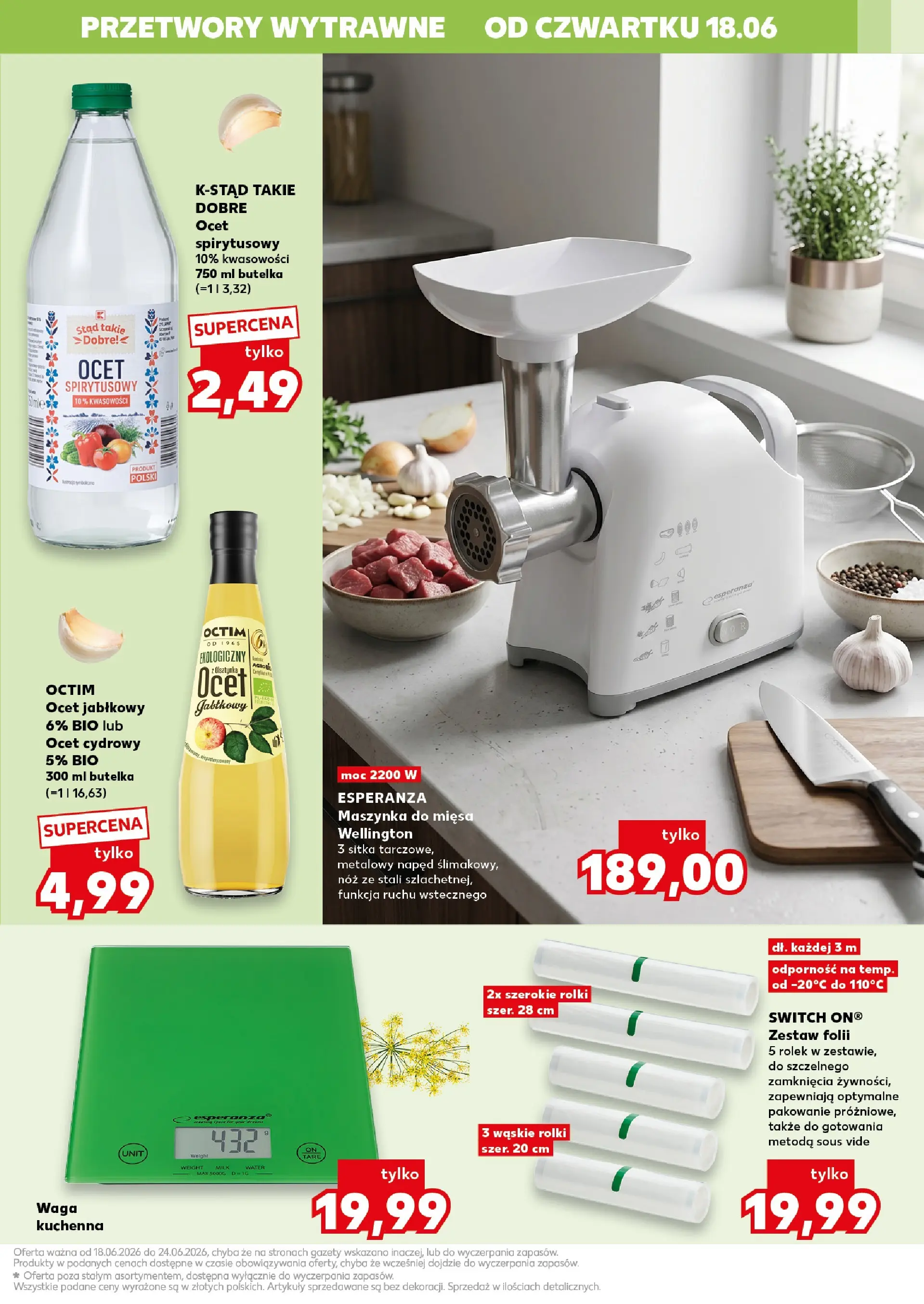 Kaufland gazetka - Gotowanie od 18.06.2026 - od jutra PDF | Strona: 15 | Produkty: Ocet spirytusowy, Ocet, Ocet jabłkowy, Maszynka do mięsa