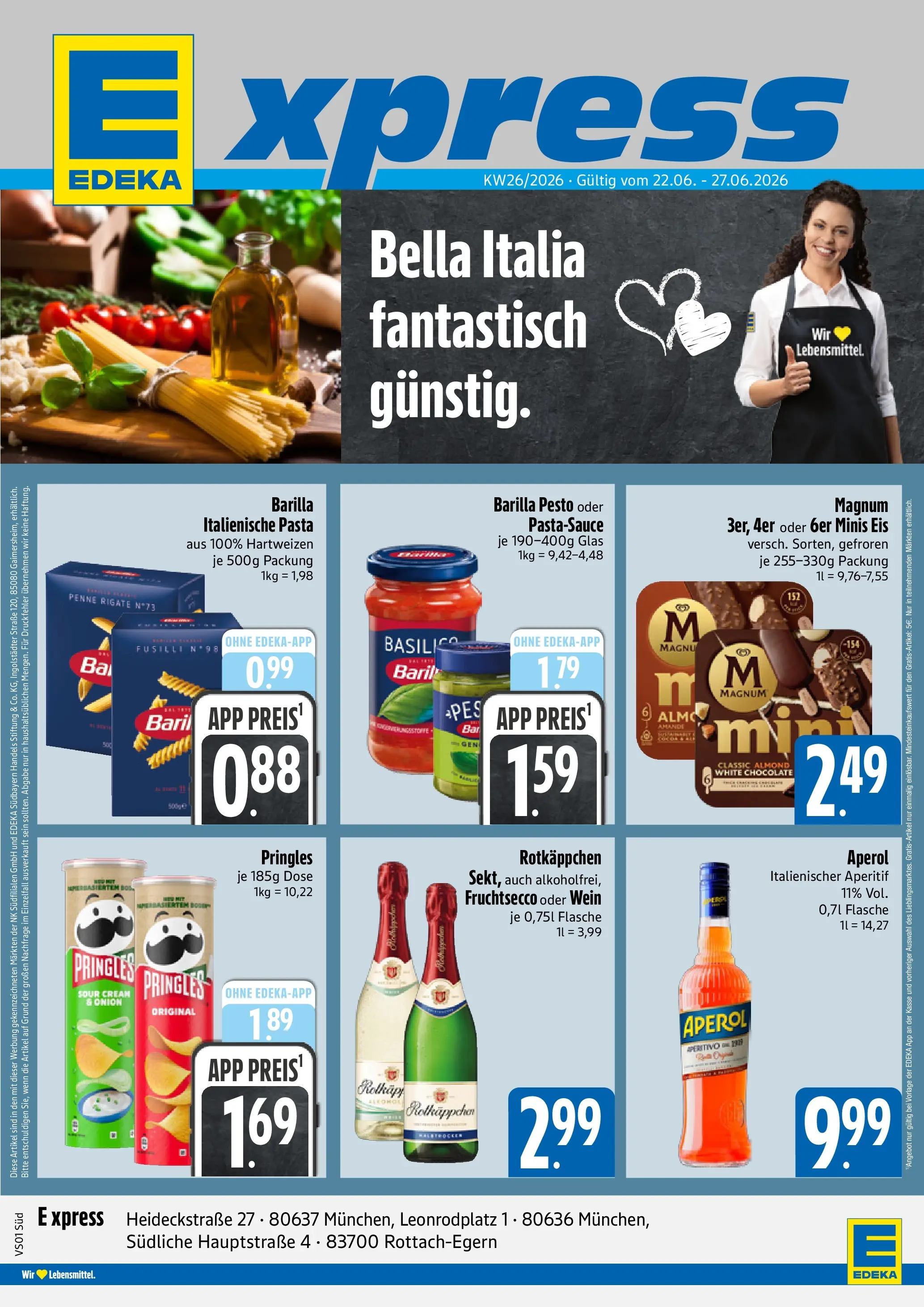 Angebote - E xpress: Wochenangebote (ab 21.06.2026) zum Blättern | Seite: 1 | Produkte: Barilla, Fruchtsecco, Wein, Eis