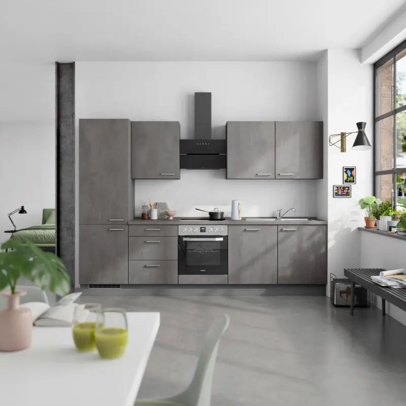 K&uuml;chenleerblock Riva 300 cm in Schieferfarben
