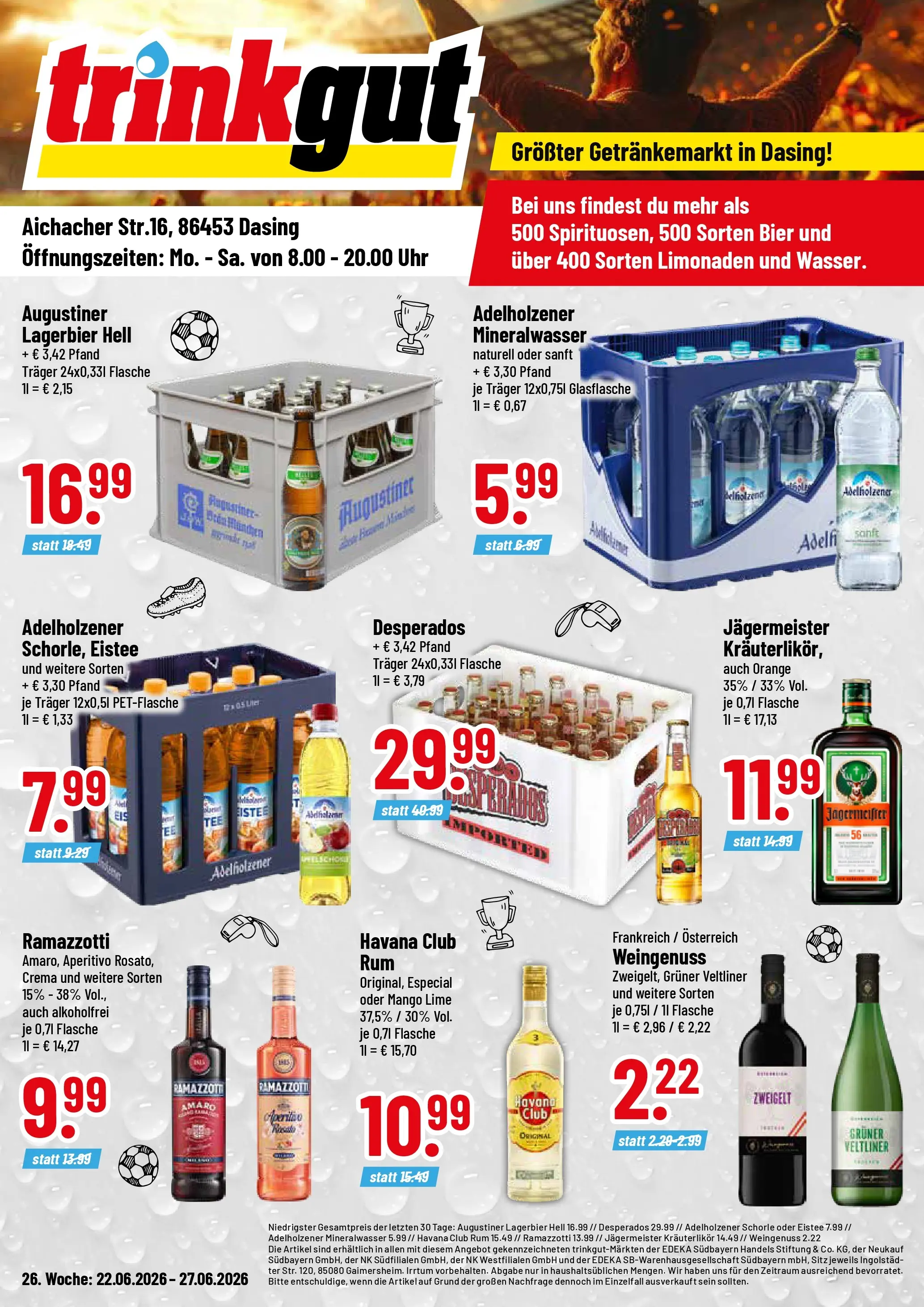 Trinkgut Prospekt Dasing (ab 21.06.2026) » Angebote online | Seite: 1 | Produkte: Havana club, Rum, Adelholzener, Mango
