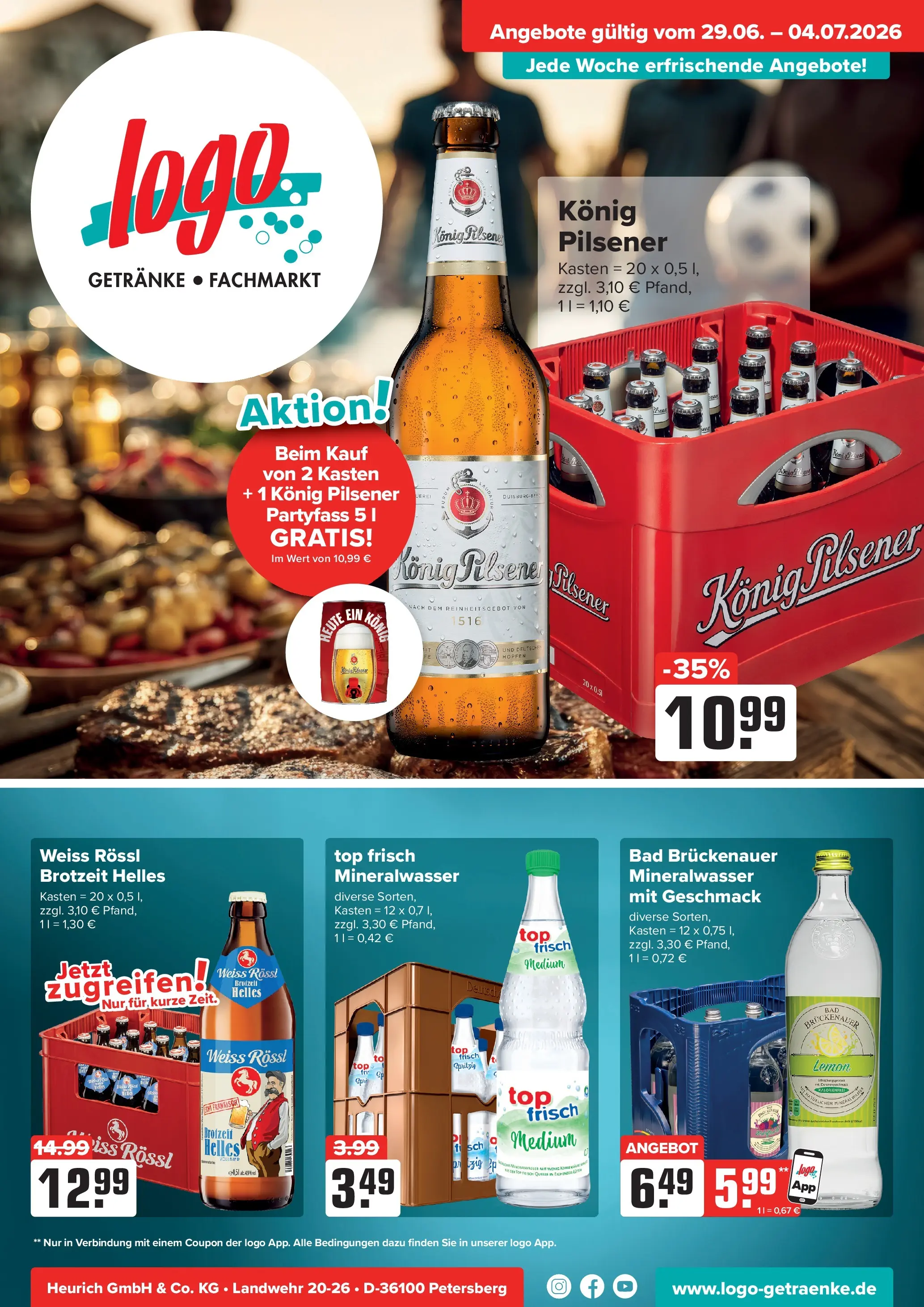 Angebote - Getränke Heurich: Getränkeangebote (ab 28.06.2026) zum Blättern | Seite: 1 | Produkte: Top, Konig pilsener, Bad, Mineralwasser