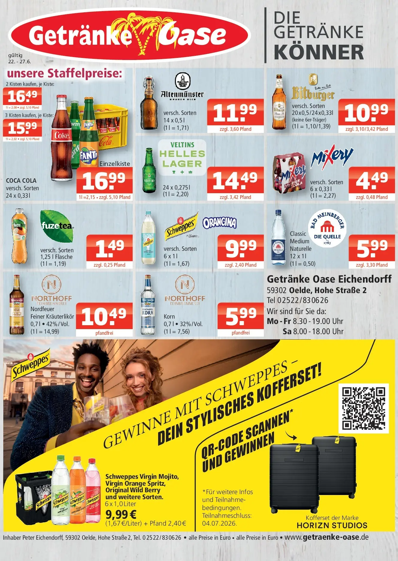 Angebote - Getränke Oase: Getränkeangebote (ab 21.06.2026) zum Blättern | Seite: 1 | Produkte: Bitburger, Coca cola, Bad, Schweppes