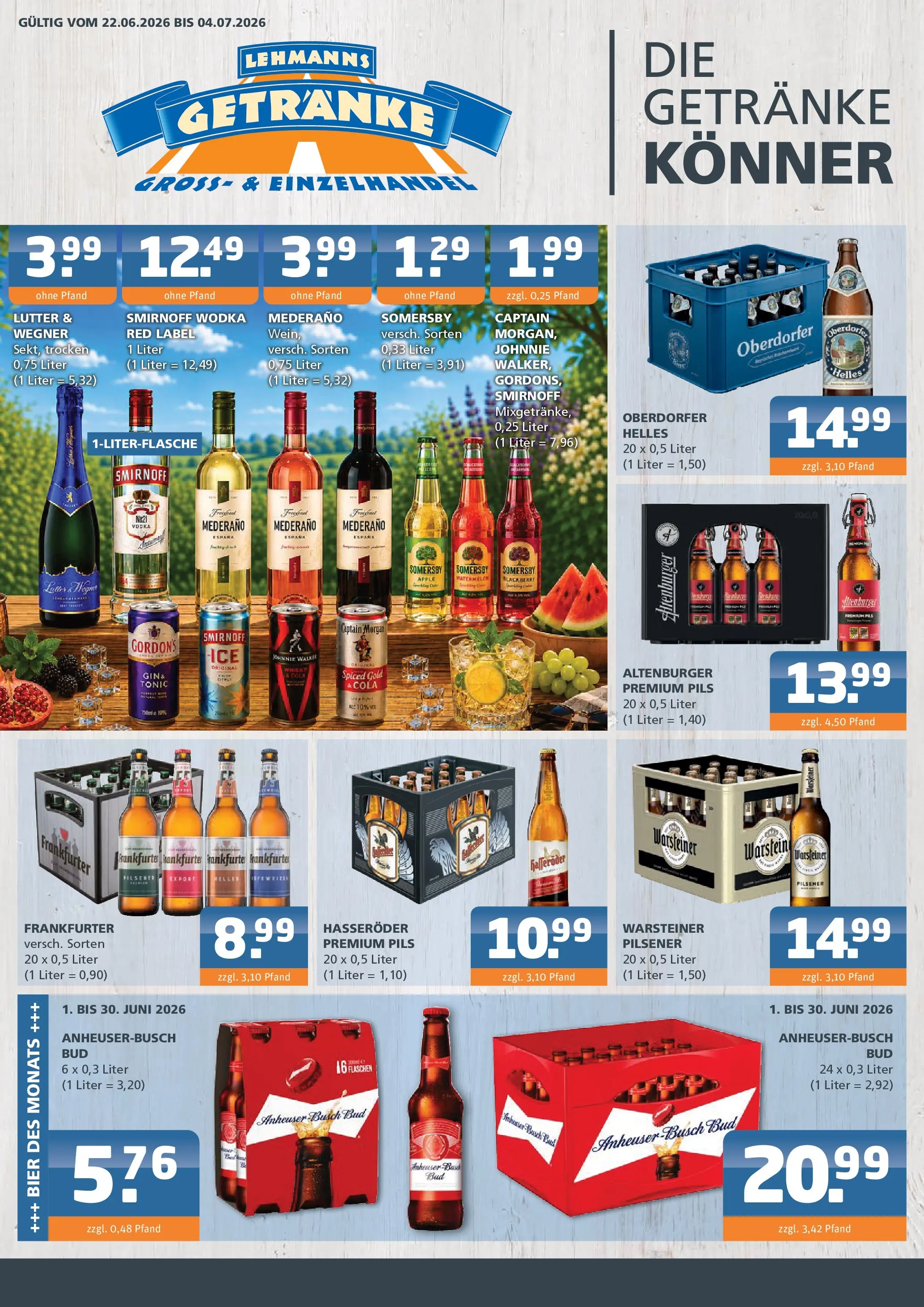 Angebote - Getränke Lehmann: Getränkeangebote (ab 21.06.2026) zum Blättern | Seite: 1 | Produkte: Bier, Bad, Pils, Apple