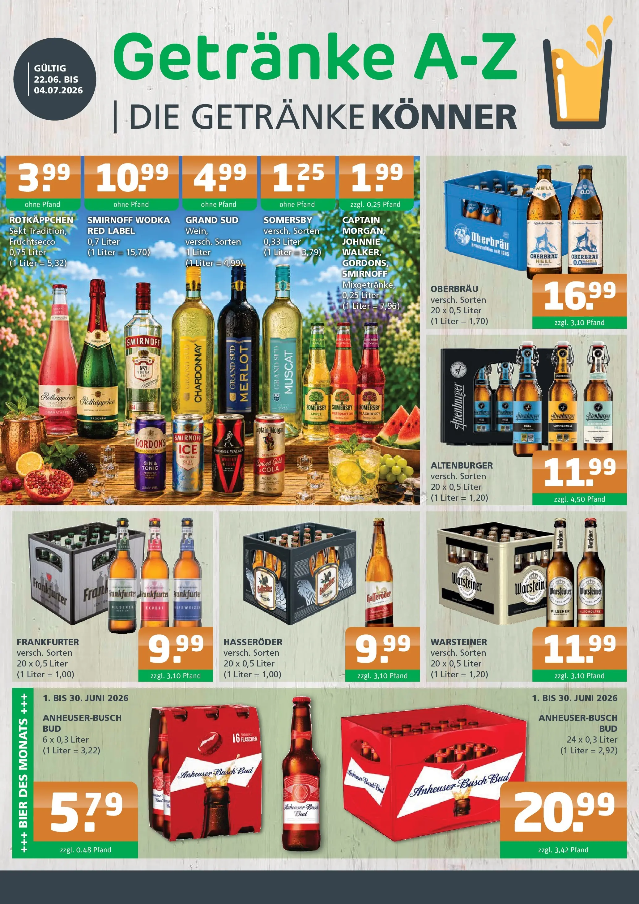Angebote - Getränke A-Z: Getränkeangebote (ab 21.06.2026) zum Blättern | Seite: 1 | Produkte: Bad, Apple, Warsteiner, Gin