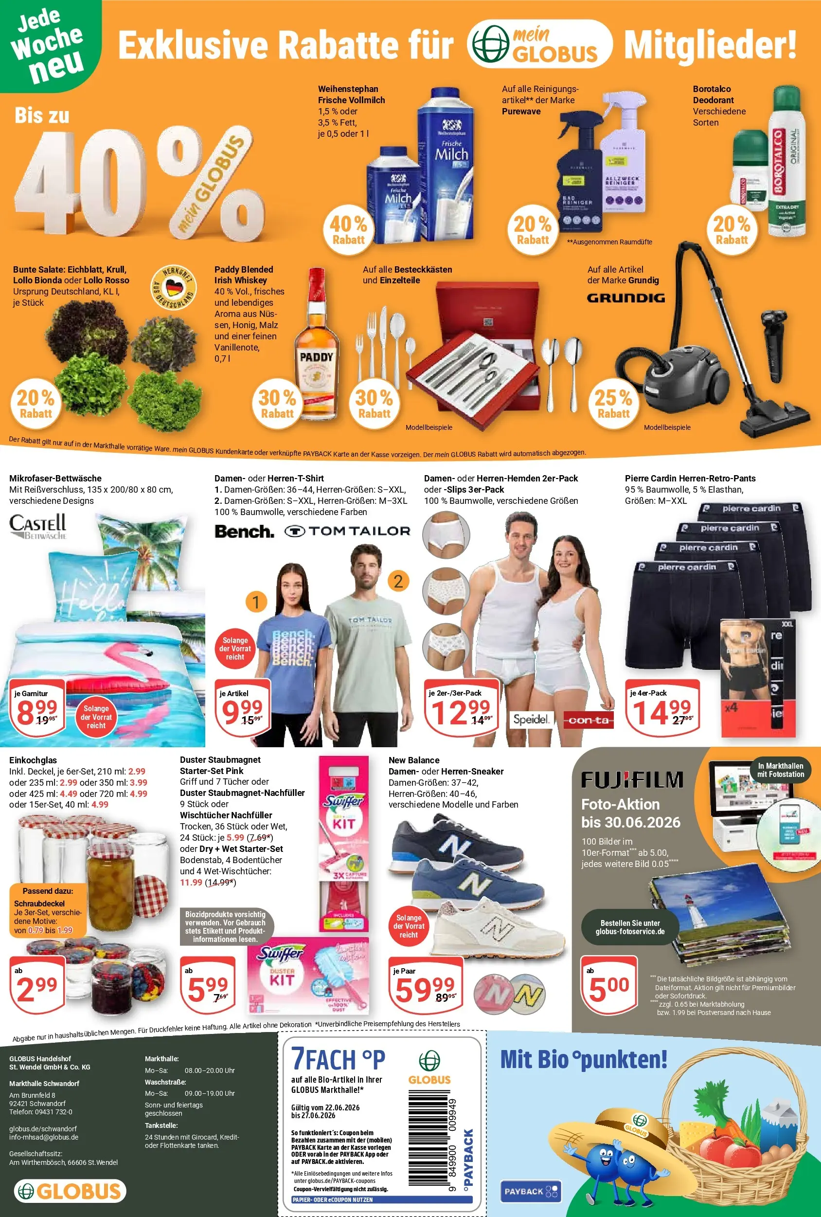Globus Prospekt Schwandorf (ab 21.06.2026) » Angebote online | Seite: 22 | Produkte: Milch, Swiffer, Telefon, Uhr