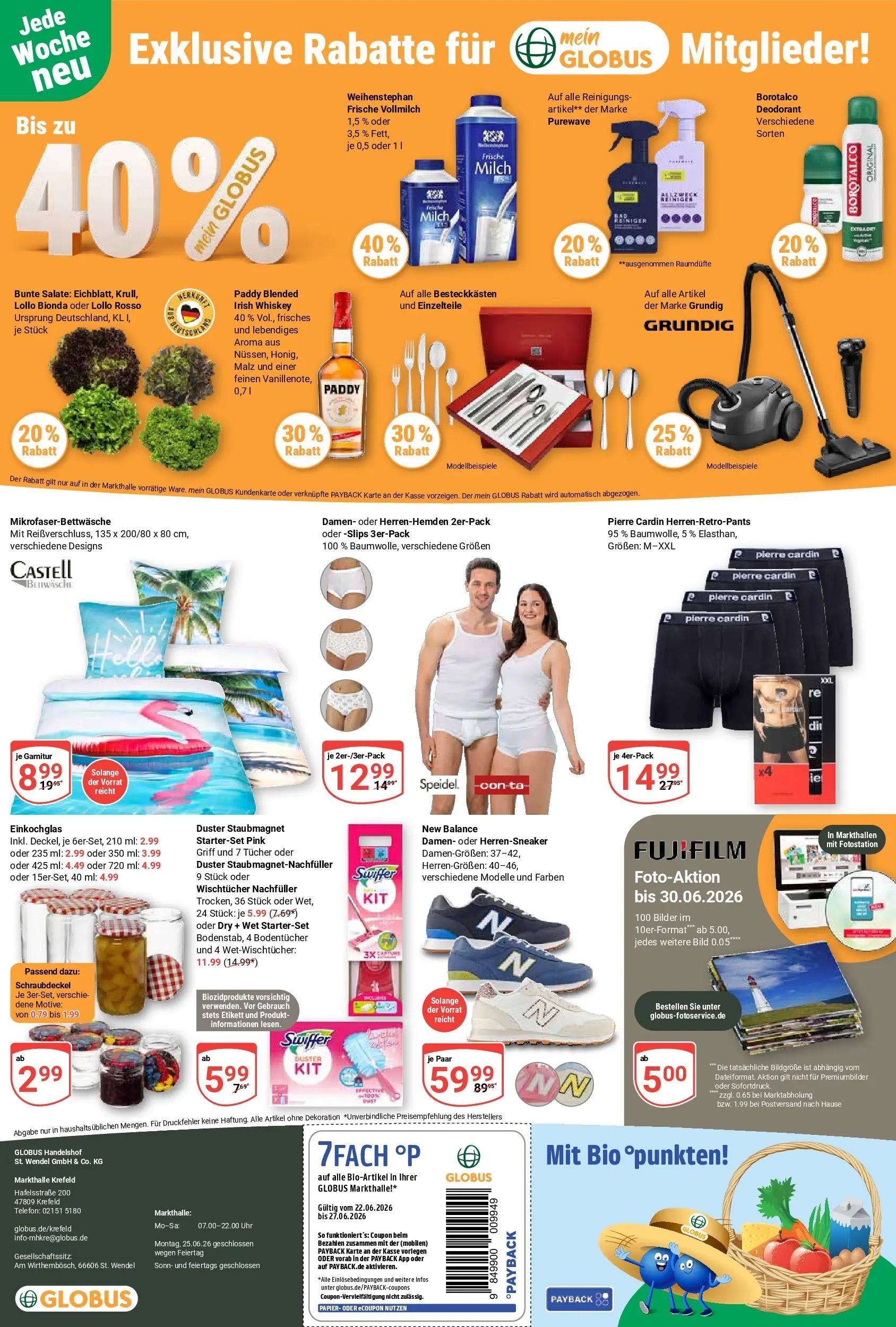 Globus Prospekt Krefeld (ab 21.06.2026) » Angebote online | Seite: 23 | Produkte: Milch, Deodorant, Bilder, Telefon