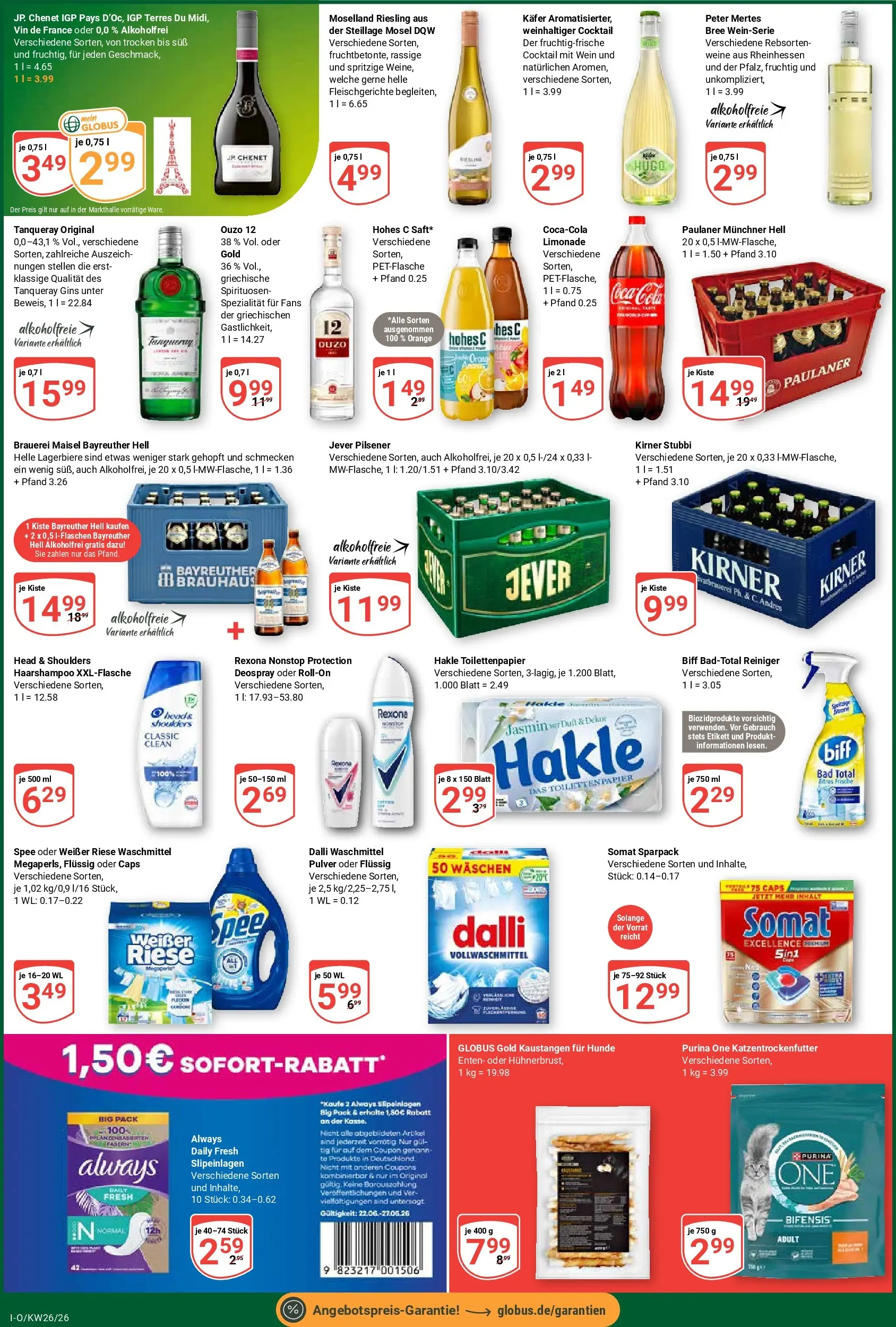Globus Prospekt Idar-Oberstein (ab 21.06.2026) » Angebote online | Seite: 7 | Produkte: Purina one, Hohes c, Wein, Toilettenpapier
