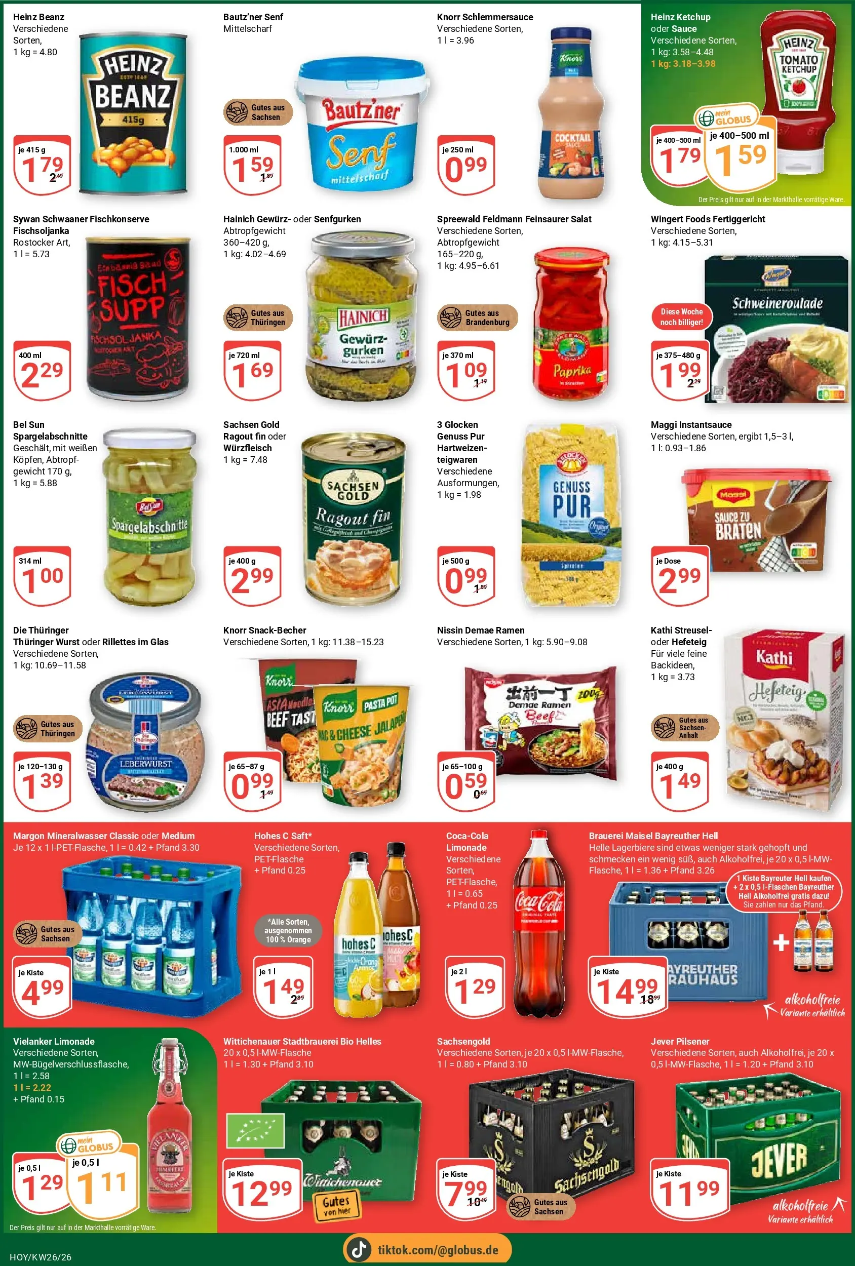 Globus Prospekt Hoyerswerda (ab 21.06.2026) » Angebote online | Seite: 8 | Produkte: Bayreuther hell, Coca cola, Limonade, Knorr