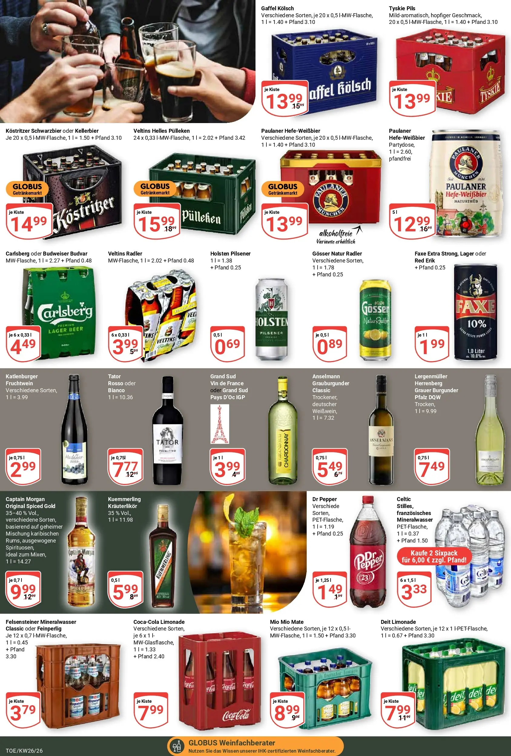 Globus Prospekt Tönisvorst (ab 21.06.2026) » Angebote online | Seite: 14 | Produkte: Carlsberg, Radler, Captain morgan, Veltins