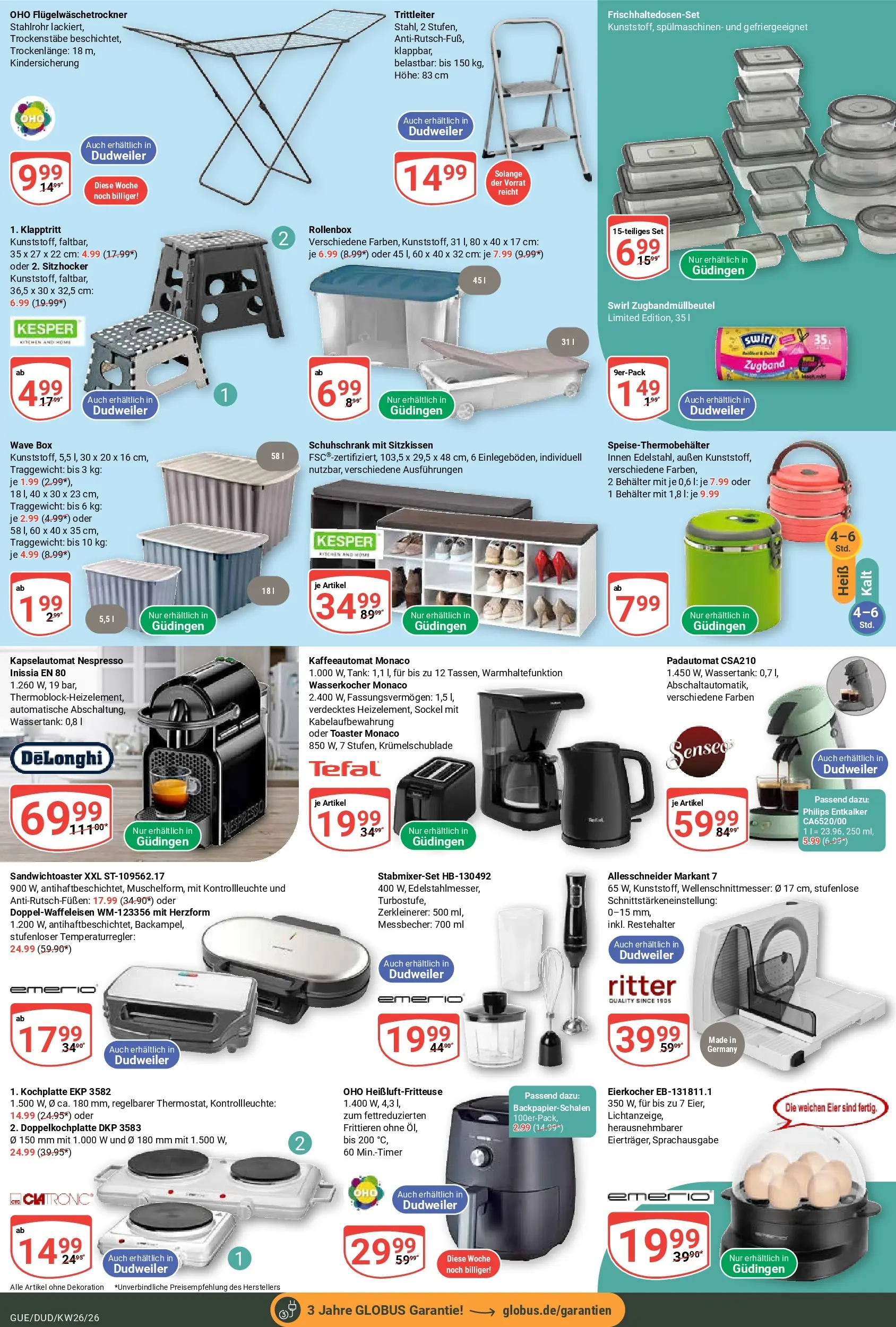 Globus Prospekt Saarbrücken-Dudweiler (ab 21.06.2026) » Angebote online | Seite: 26 | Produkte: Philips, Wasserkocher, Box, Kochplatte
