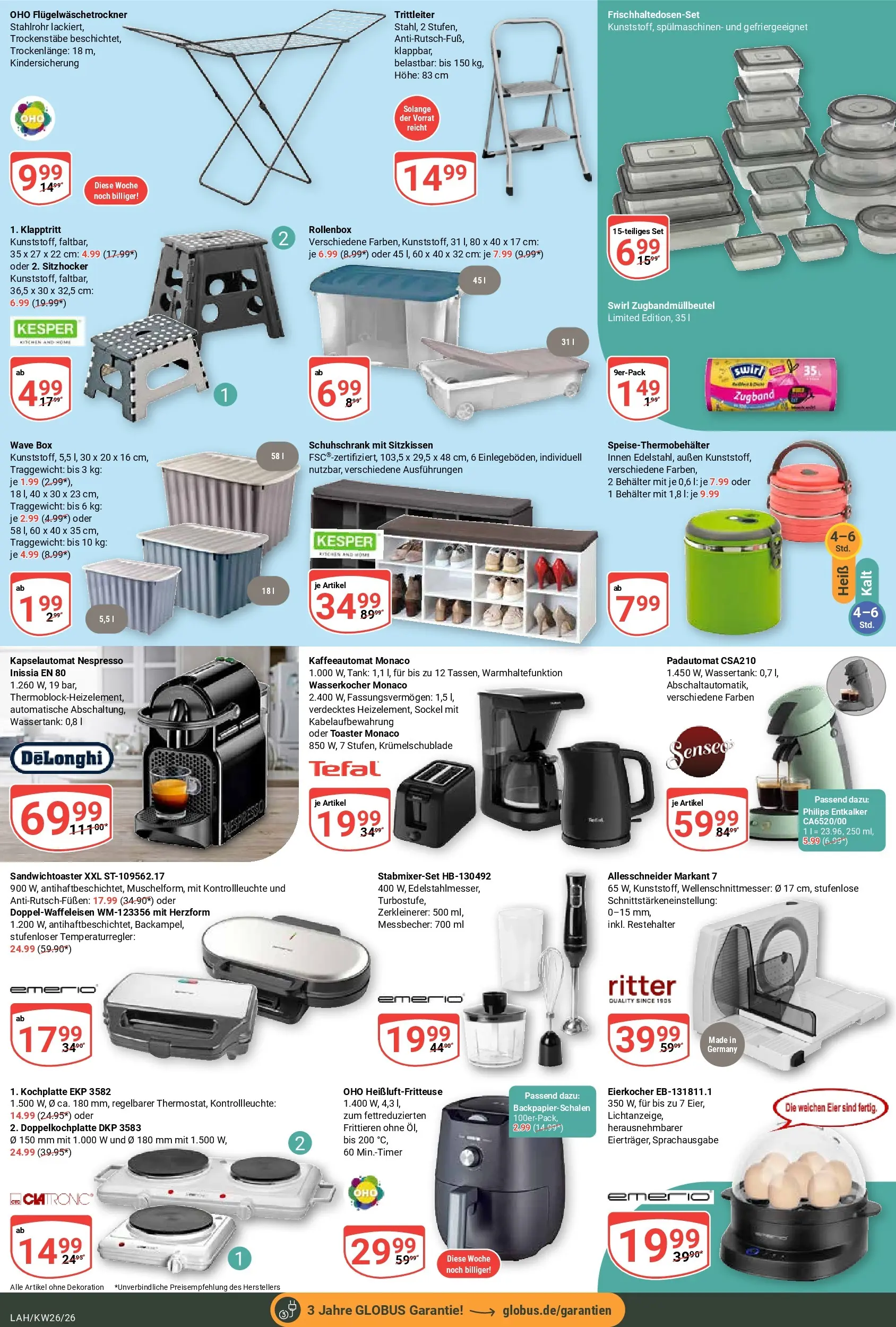 Globus Prospekt Lahnstein (ab 21.06.2026) » Angebote online | Seite: 23 | Produkte: Wasserkocher, Toaster, Eier, Heißluftfritteuse