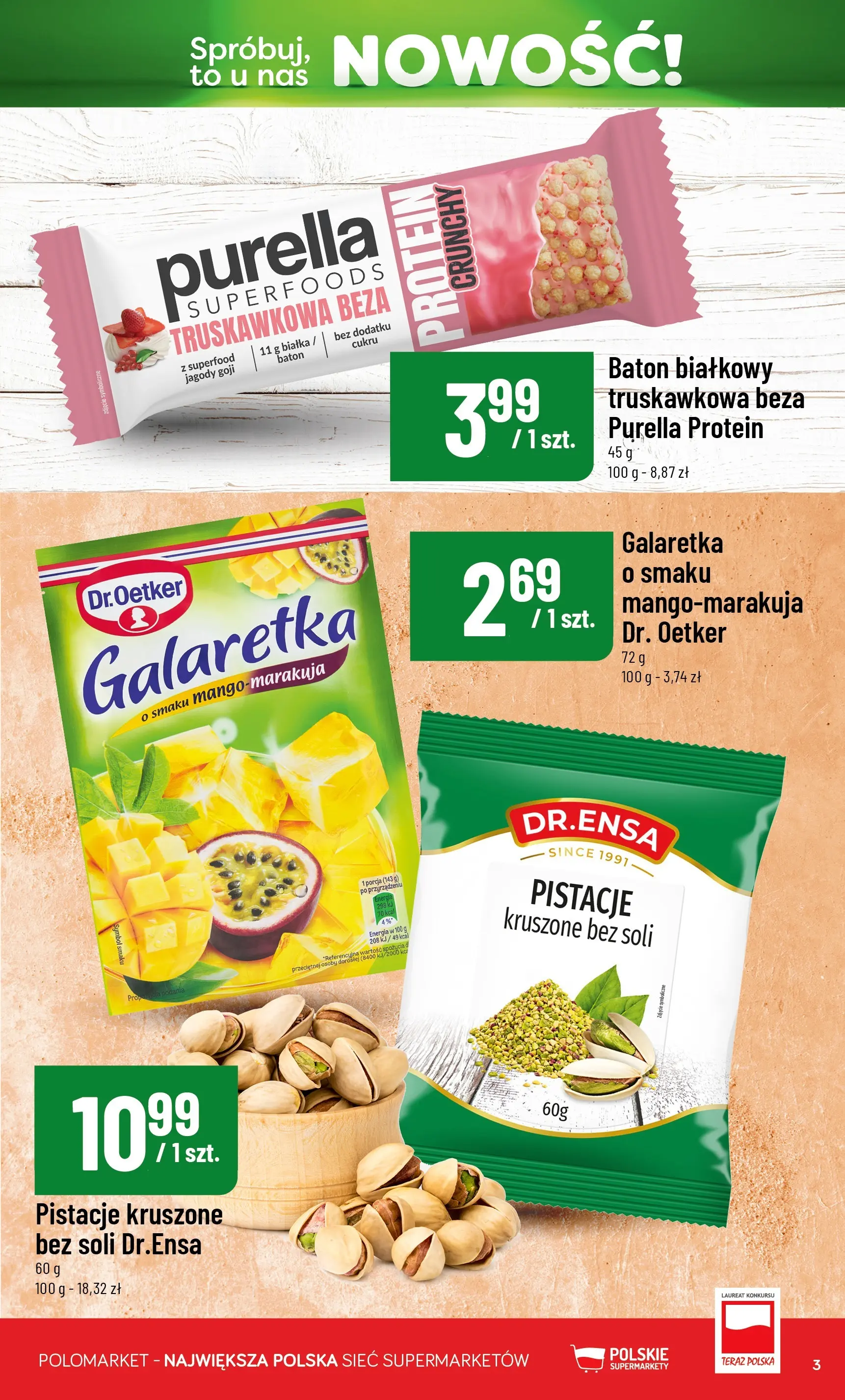 Nowa POLOmarket gazetka od jutra 17.06.2026 | Strona: 3 | Produkty: Jagody, Galaretka, Baton