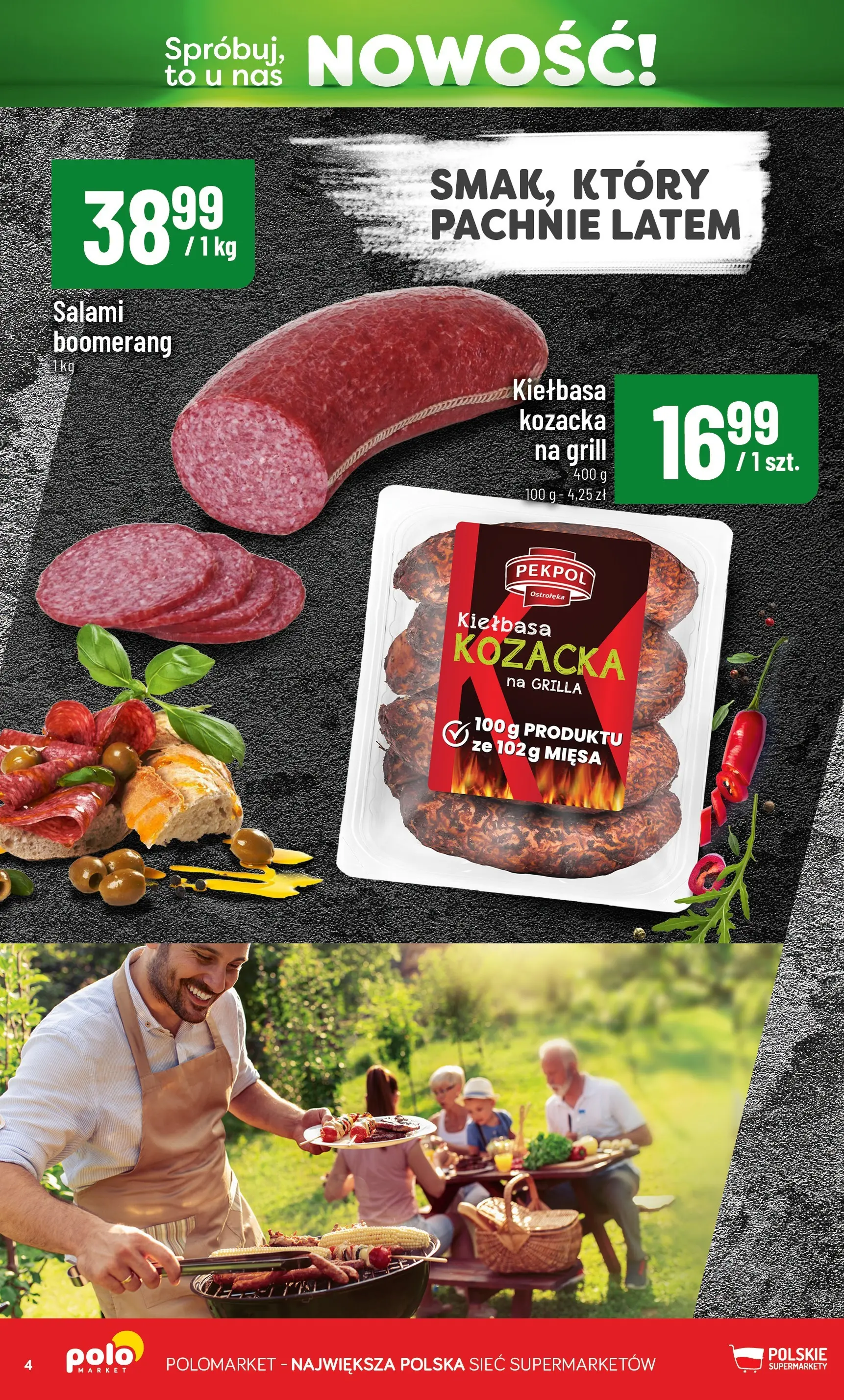 Nowa POLOmarket gazetka od jutra 17.06.2026 | Strona: 4 | Produkty: Kiełbasa, Grill, Salami