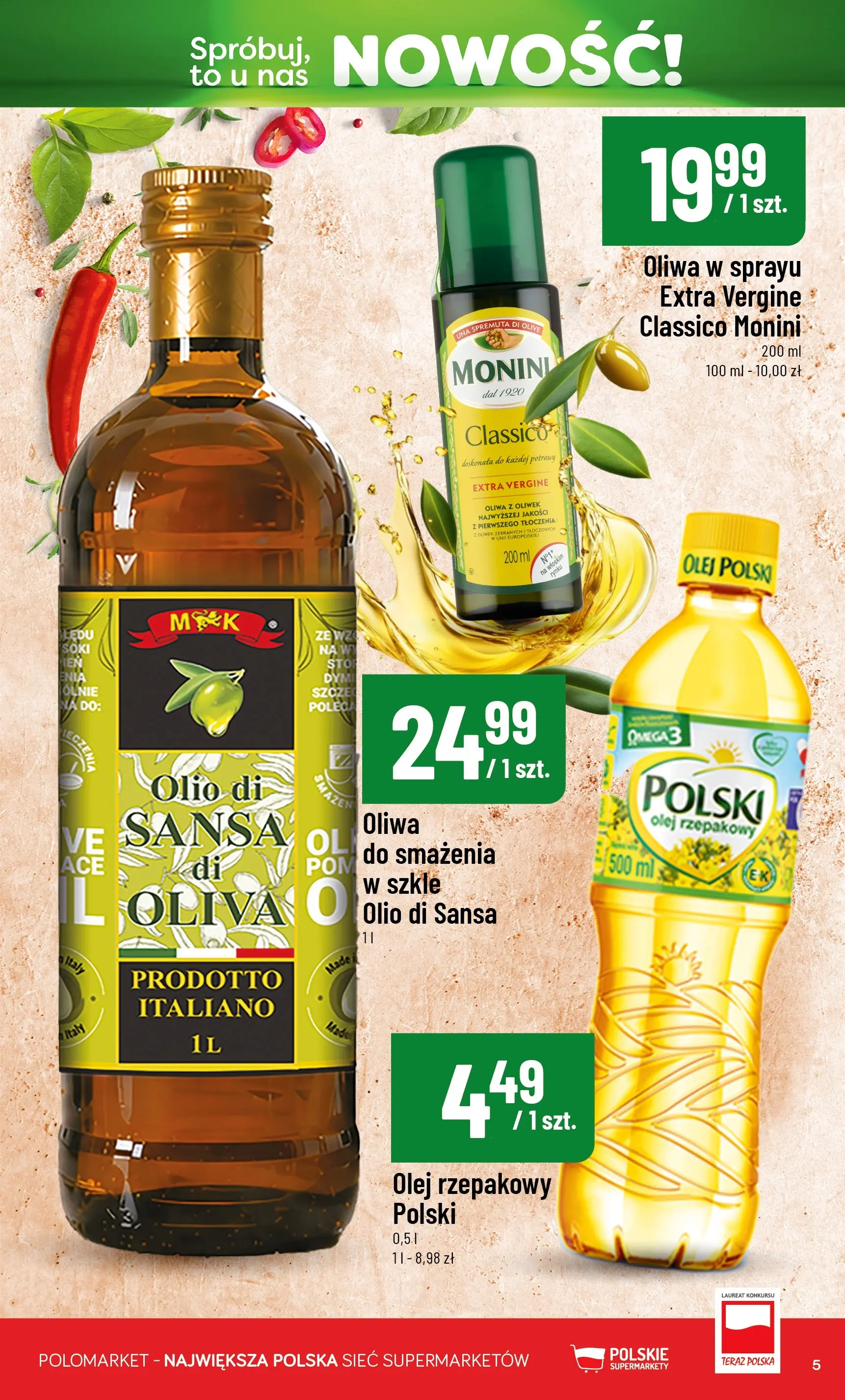 Nowa POLOmarket gazetka od jutra 17.06.2026 | Strona: 5 | Produkty: Olej rzepakowy, Oliwa z oliwek, Soki, Olej