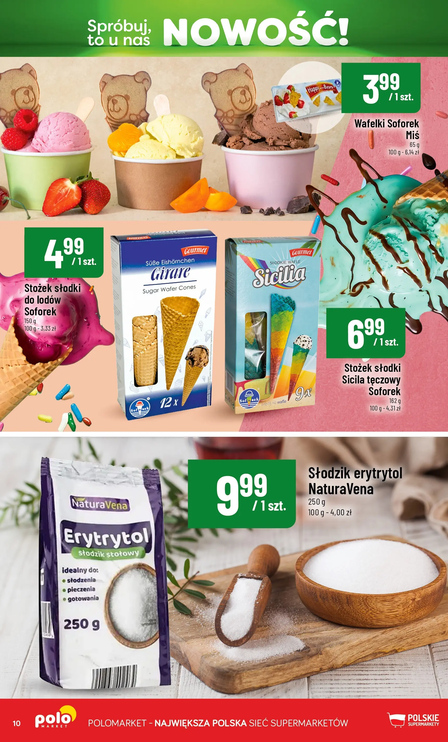 Nowa POLOmarket gazetka od jutra 17.06.2026 | Strona: 10 | Produkty: Wafle, Erytrytol, Wafelki