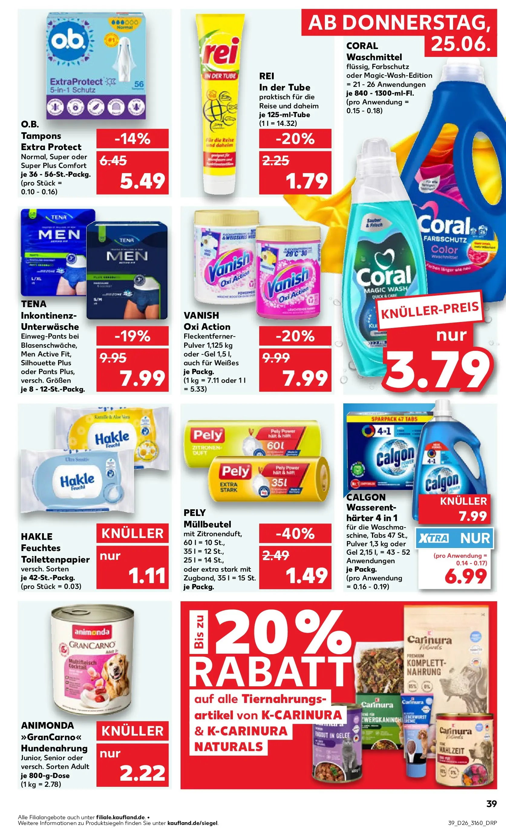 Prospekt Kaufland ab 24.06.2026 » Angebote Online zum Blättern | Seite: 39 | Produkte: Coral, Waschmittel, Zitronen, Toilettenpapier