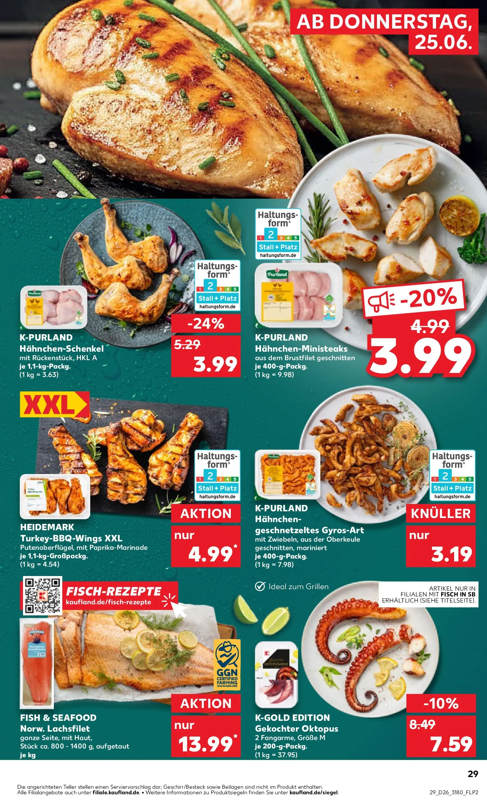 Prospekt Kaufland ab 24.06.2026 » Angebote Online zum Blättern | Seite: 29 | Produkte: Hahnchen, Hahnchenschenkel, Fisch
