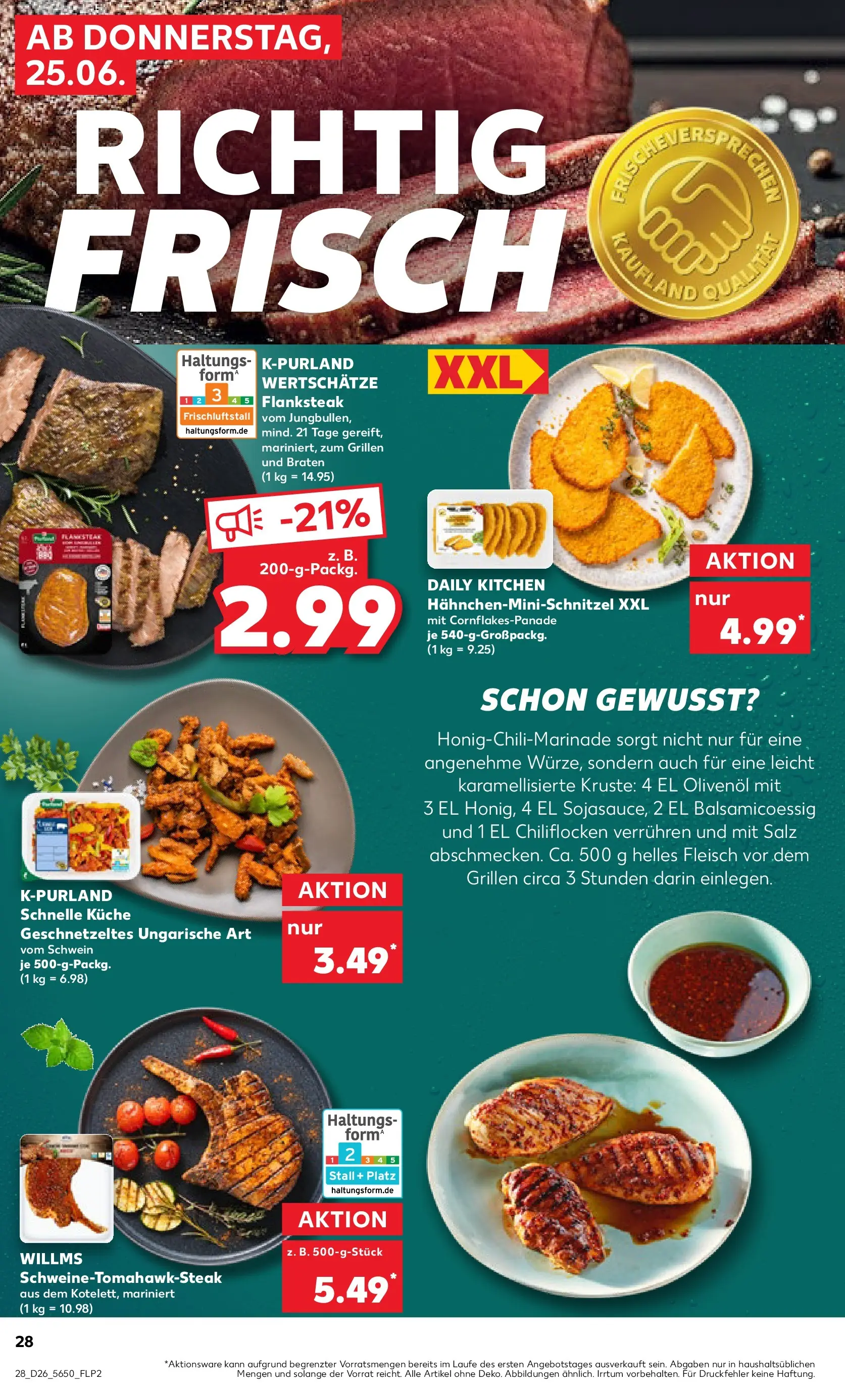 Prospekt Kaufland ab 25.06.2026 » Angebote Online zum Blättern | Seite: 28 | Produkte: Olivenol, Küche, Salz, Fleisch
