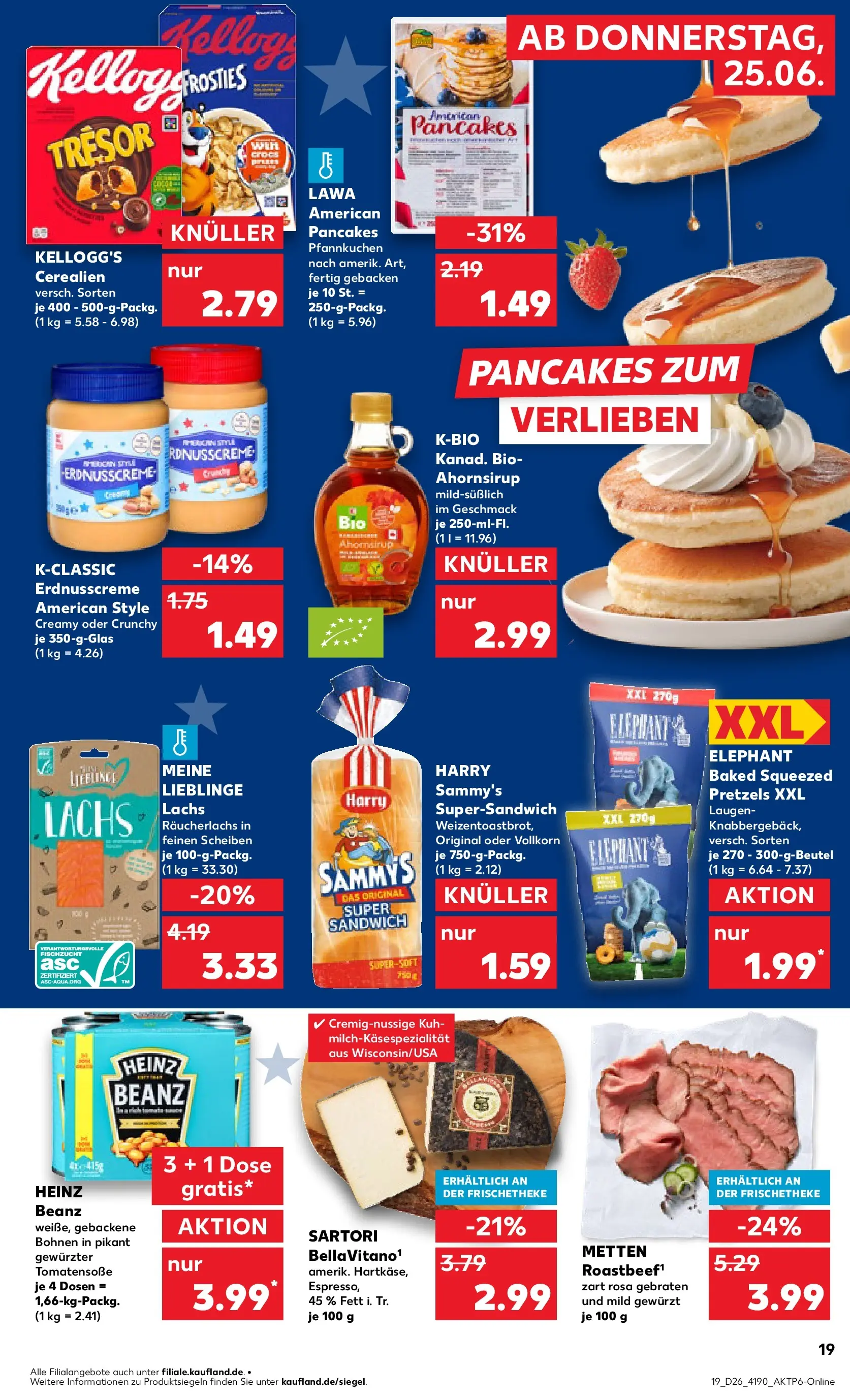 Prospekt Kaufland ab 25.06.2026 » Angebote Online zum Blättern | Seite: 19 | Produkte: Kellogg's, Pfannkuchen, Lachs, Räucherlachs