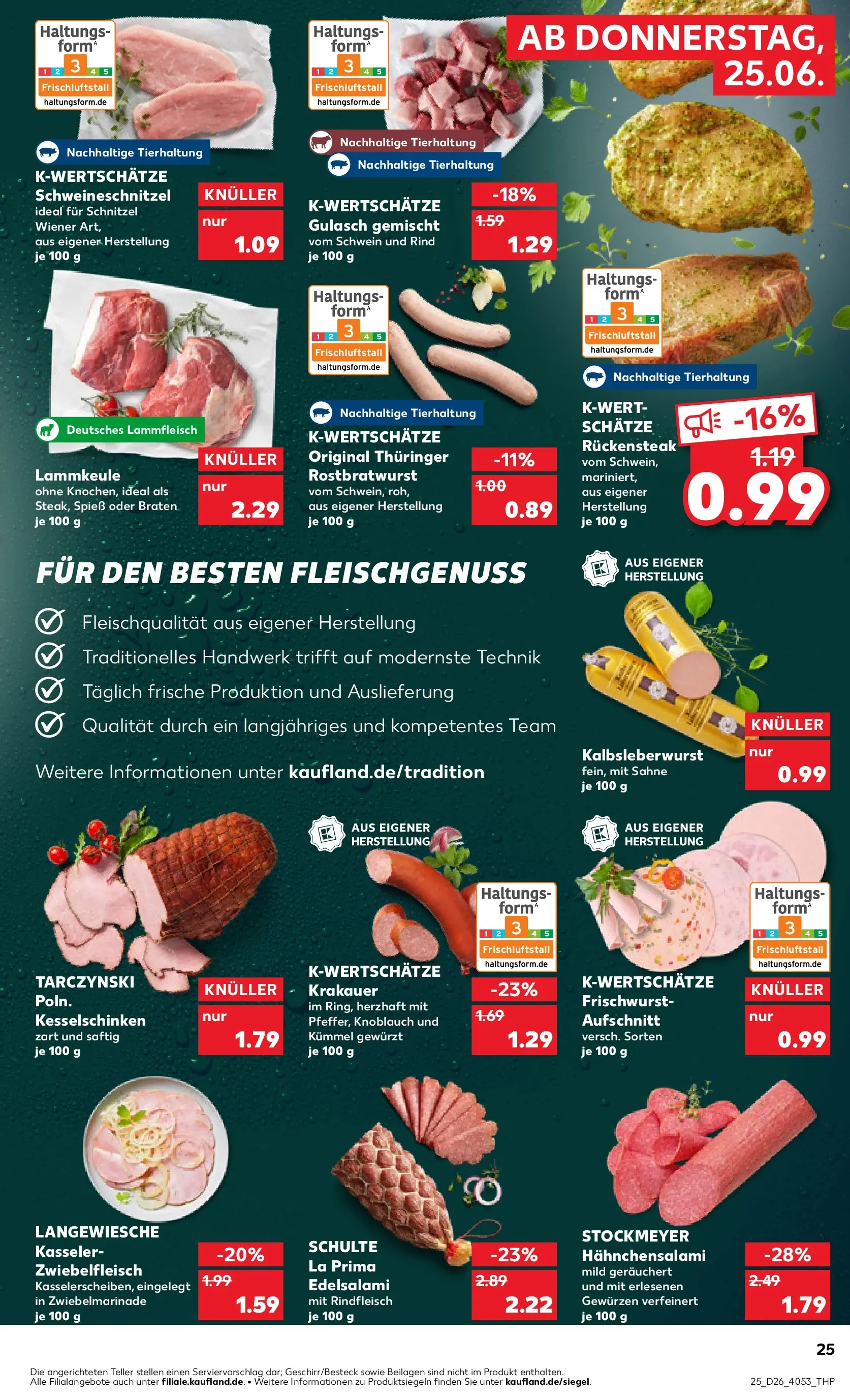 Prospekt Kaufland ab 25.06.2026 » Angebote Online zum Blättern | Seite: 25 | Produkte: Lammkeule, Schnitzel, Gulasch, Rindfleisch