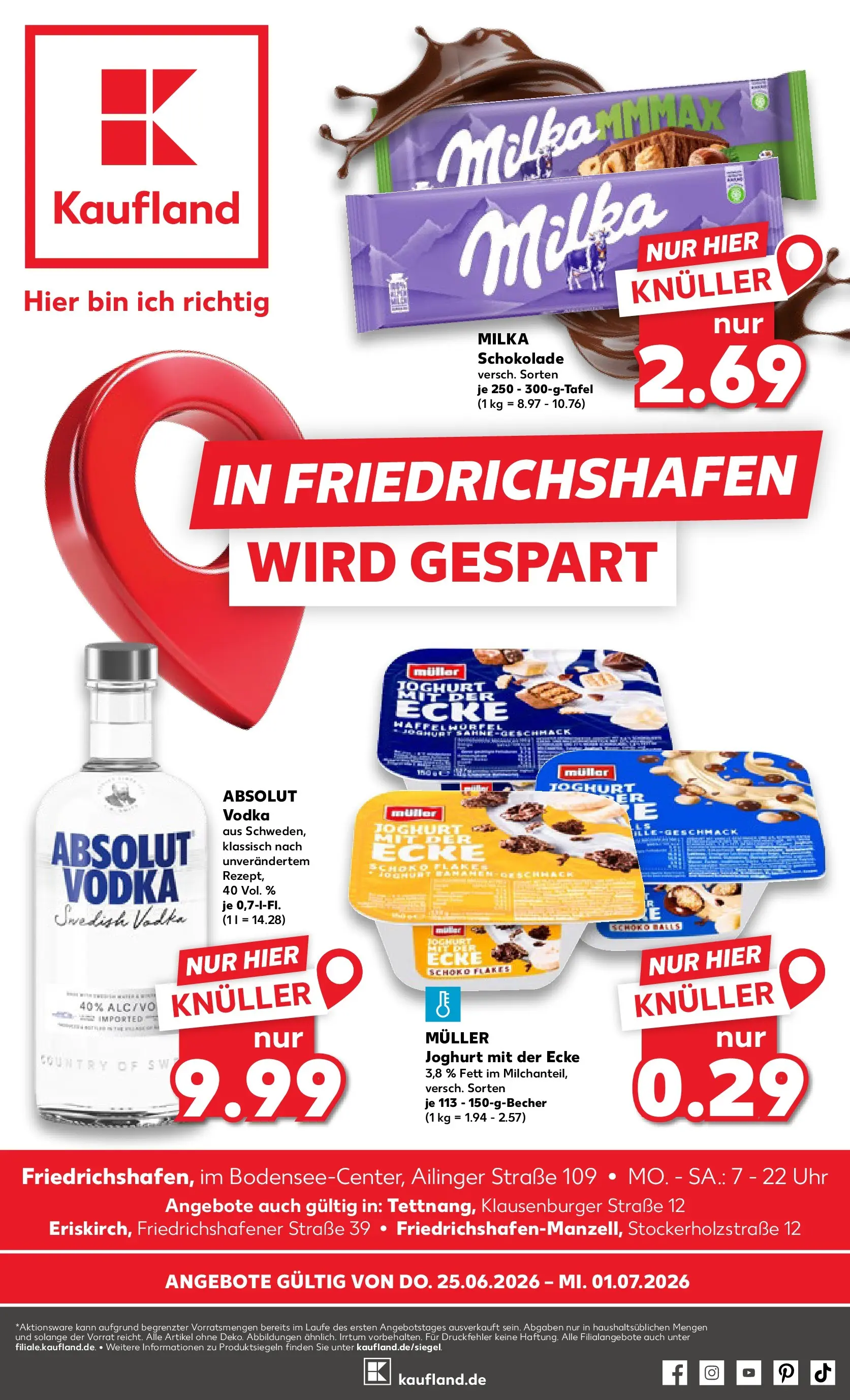 Prospekt Kaufland ab 25.06.2026 » Angebote Online zum Blättern | Seite: 1 | Produkte: Milka schokolade, Bananen, Milka, Uhr