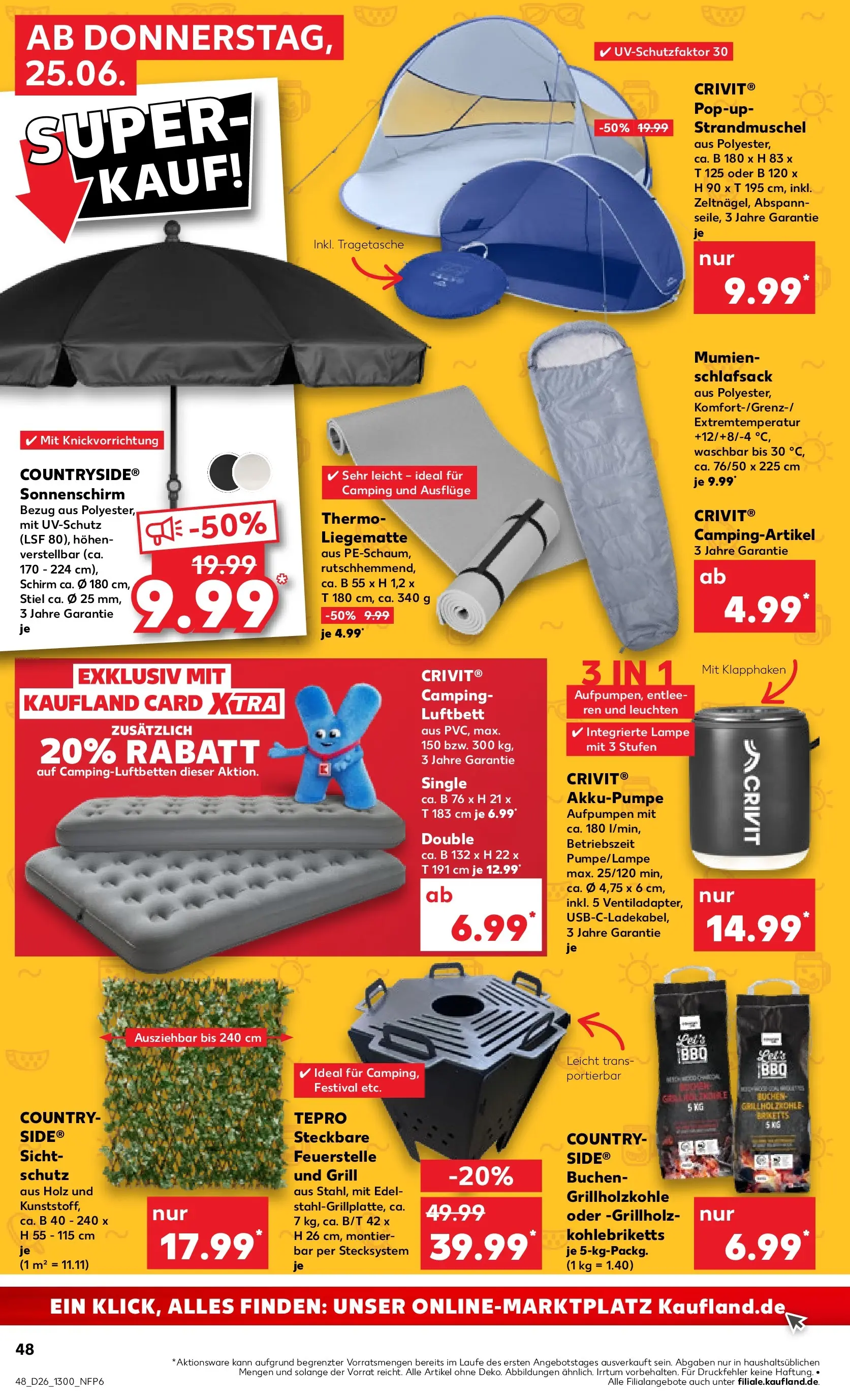 Prospekt Kaufland ab 25.06.2026 » Angebote Online zum Blättern | Seite: 56 | Produkte: Grill, Lampe, Schlafsack, Sonnenschirm
