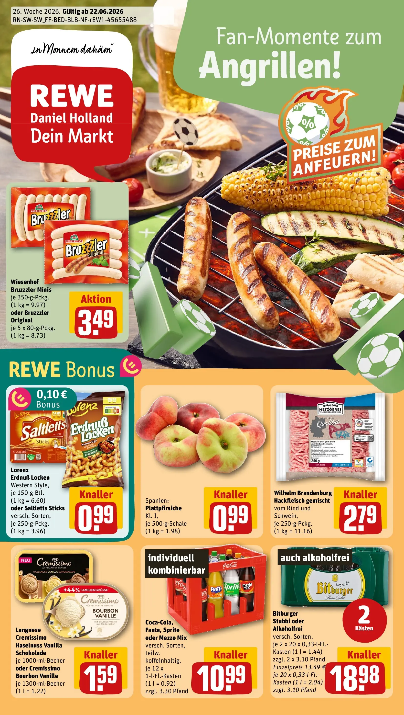 REWE Prospekt ab 21.06.2026 zum Blättern » Angebote | Seite: 1 | Produkte: Mezzo mix, Oder mezzo mix, Bourbon, Hackfleisch