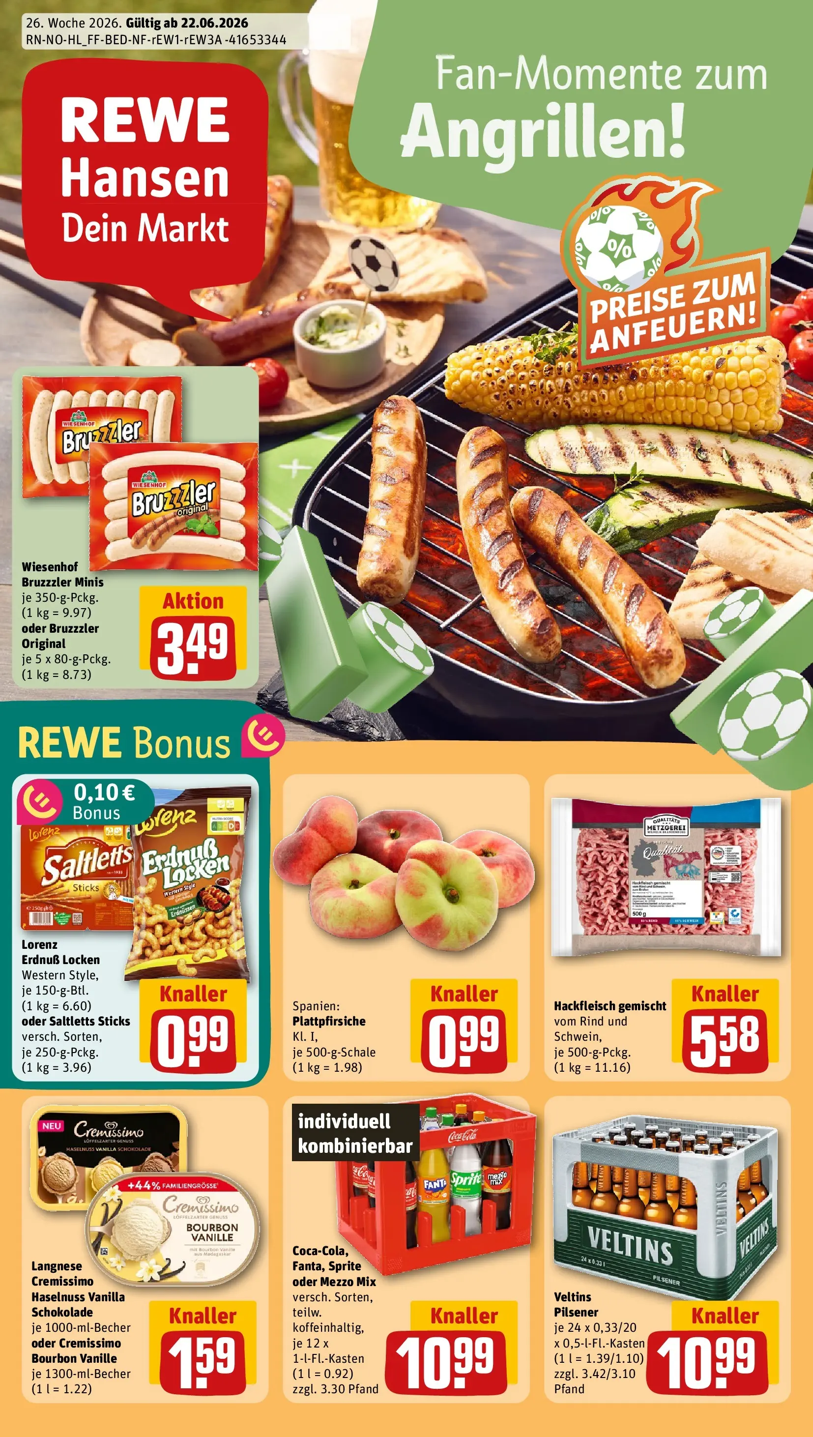 REWE Prospekt ab 21.06.2026 zum Blättern » Angebote | Seite: 1 | Produkte: Cremissimo, Mezzo mix, Schokolade, Veltins