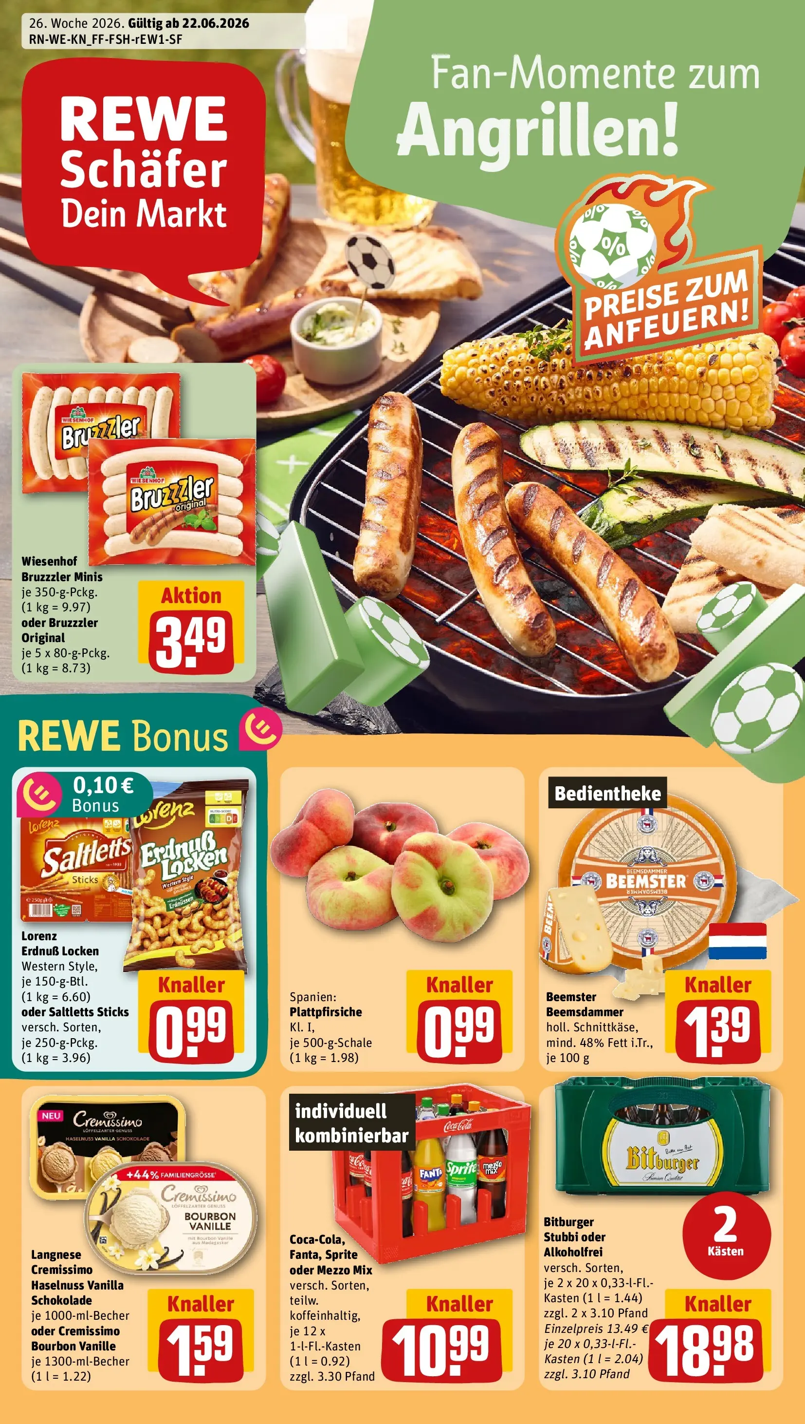 REWE Prospekt ab 21.06.2026 zum Blättern » Angebote | Seite: 1 | Produkte: Cremissimo, Cola, Oder mezzo mix, Bourbon