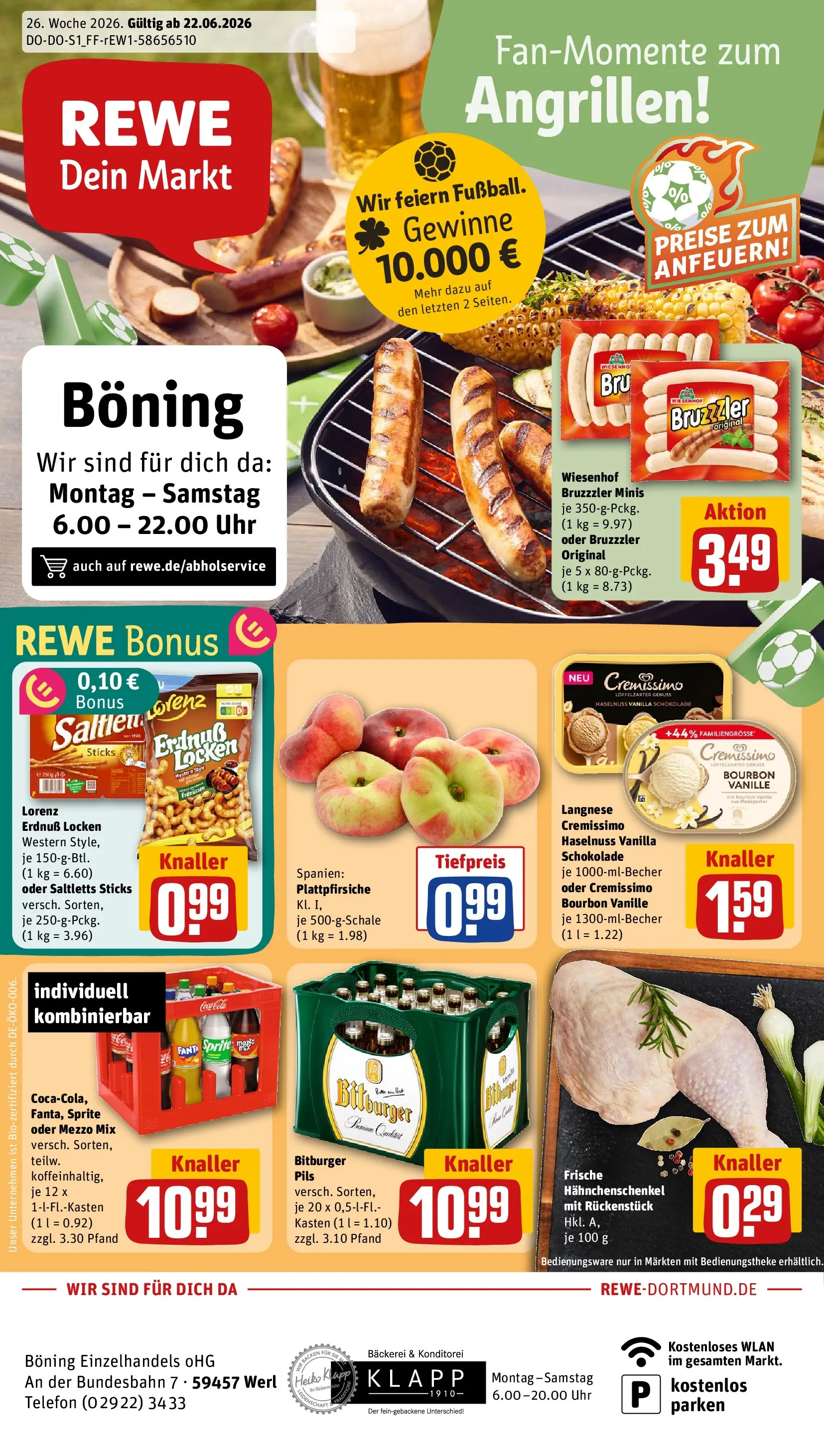 REWE Prospekt ab 21.06.2026 zum Blättern » Angebote | Seite: 1 | Produkte: Bäckerei, Fanta, Oder mezzo mix, Telefon