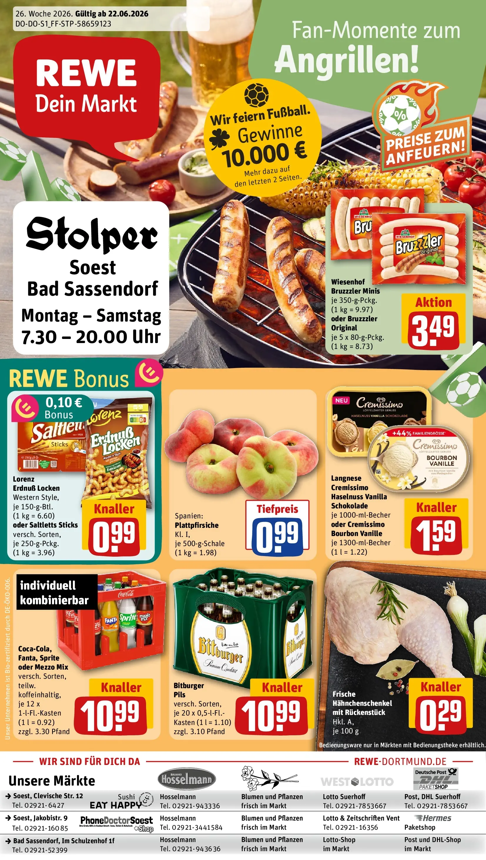 REWE Prospekt ab 21.06.2026 zum Blättern » Angebote | Seite: 1 | Produkte: Langnese, Mezzo mix, Fanta, Bad