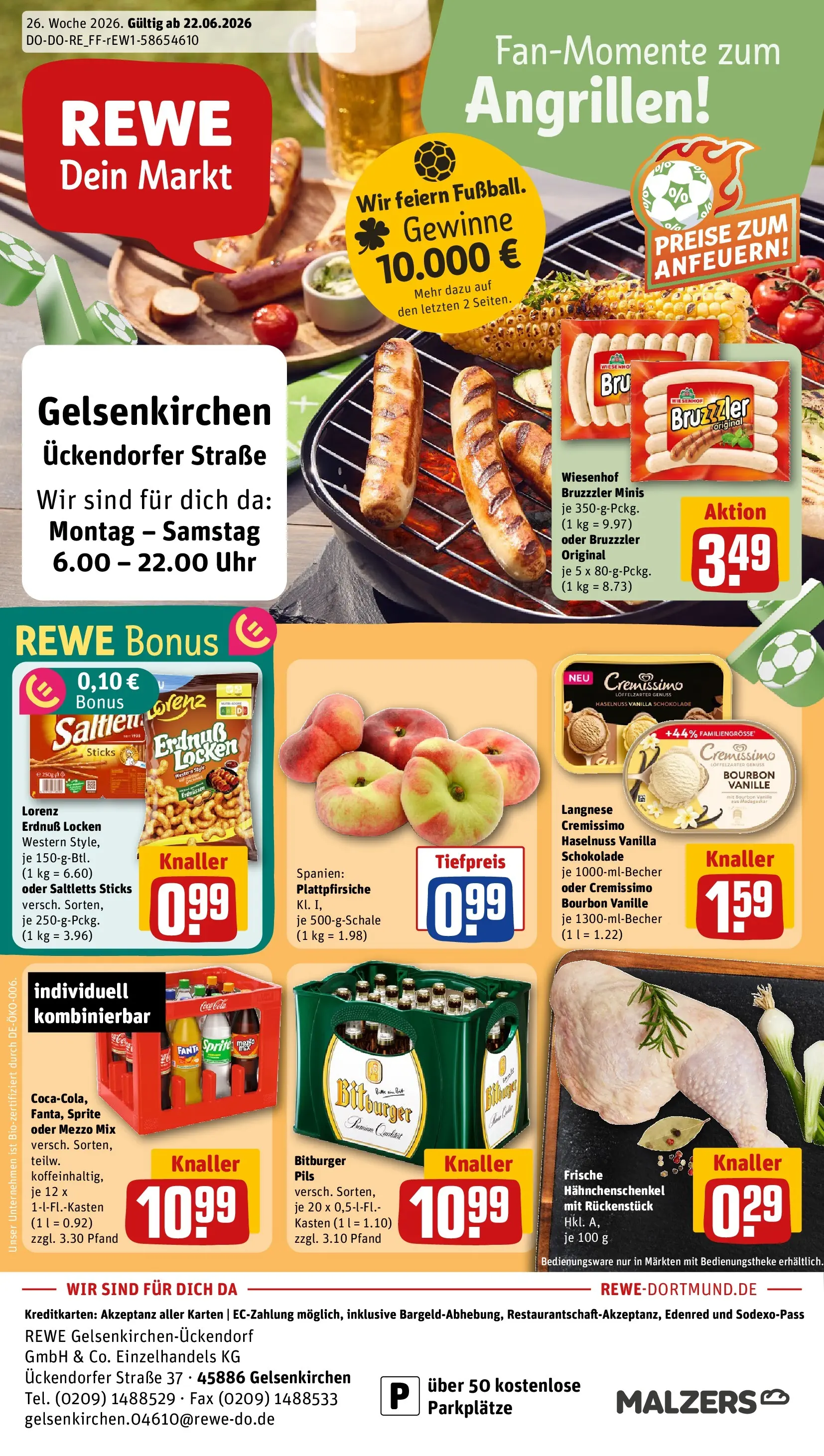 REWE Prospekt ab 21.06.2026 zum Blättern » Angebote | Seite: 1 | Produkte: Langnese, Cremissimo, Sprite, Bourbon