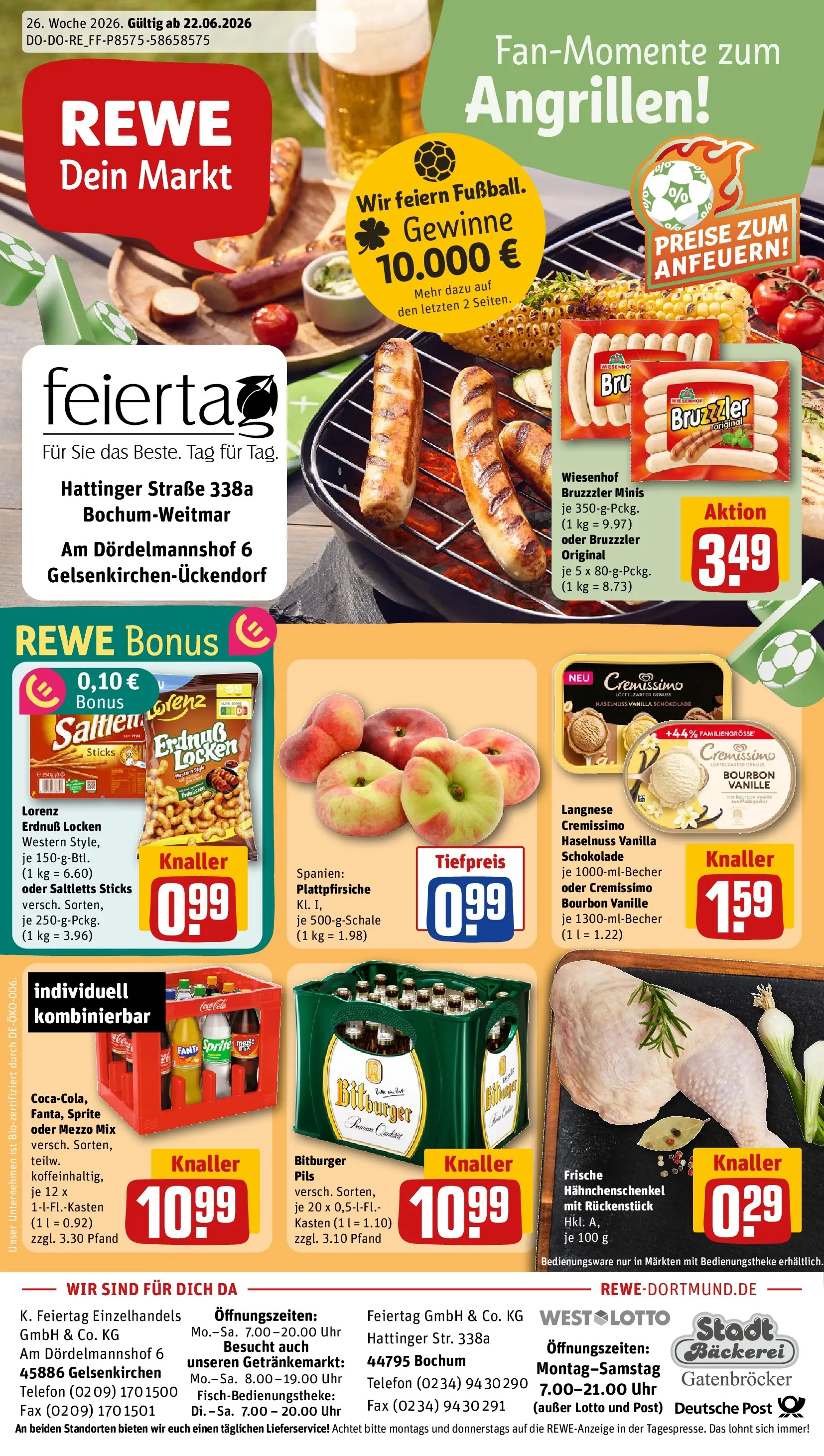 REWE Prospekt ab 21.06.2026 zum Blättern » Angebote | Seite: 1 | Produkte: Langnese, Mezzo mix, Sprite, Bourbon