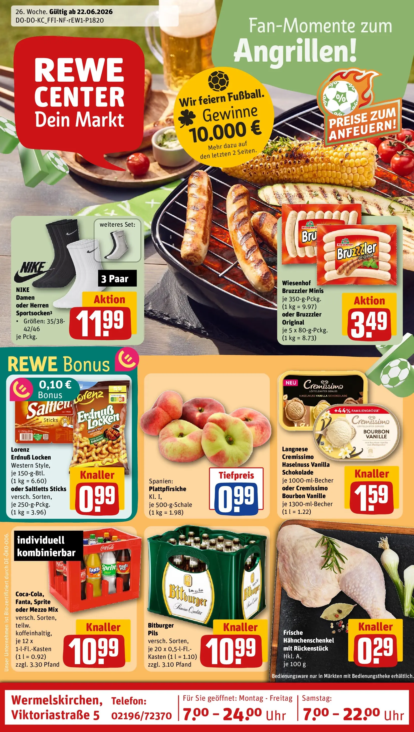 REWE Prospekt ab 21.06.2026 zum Blättern » Angebote | Seite: 1 | Produkte: Pils, Bourbon, Telefon, Uhr