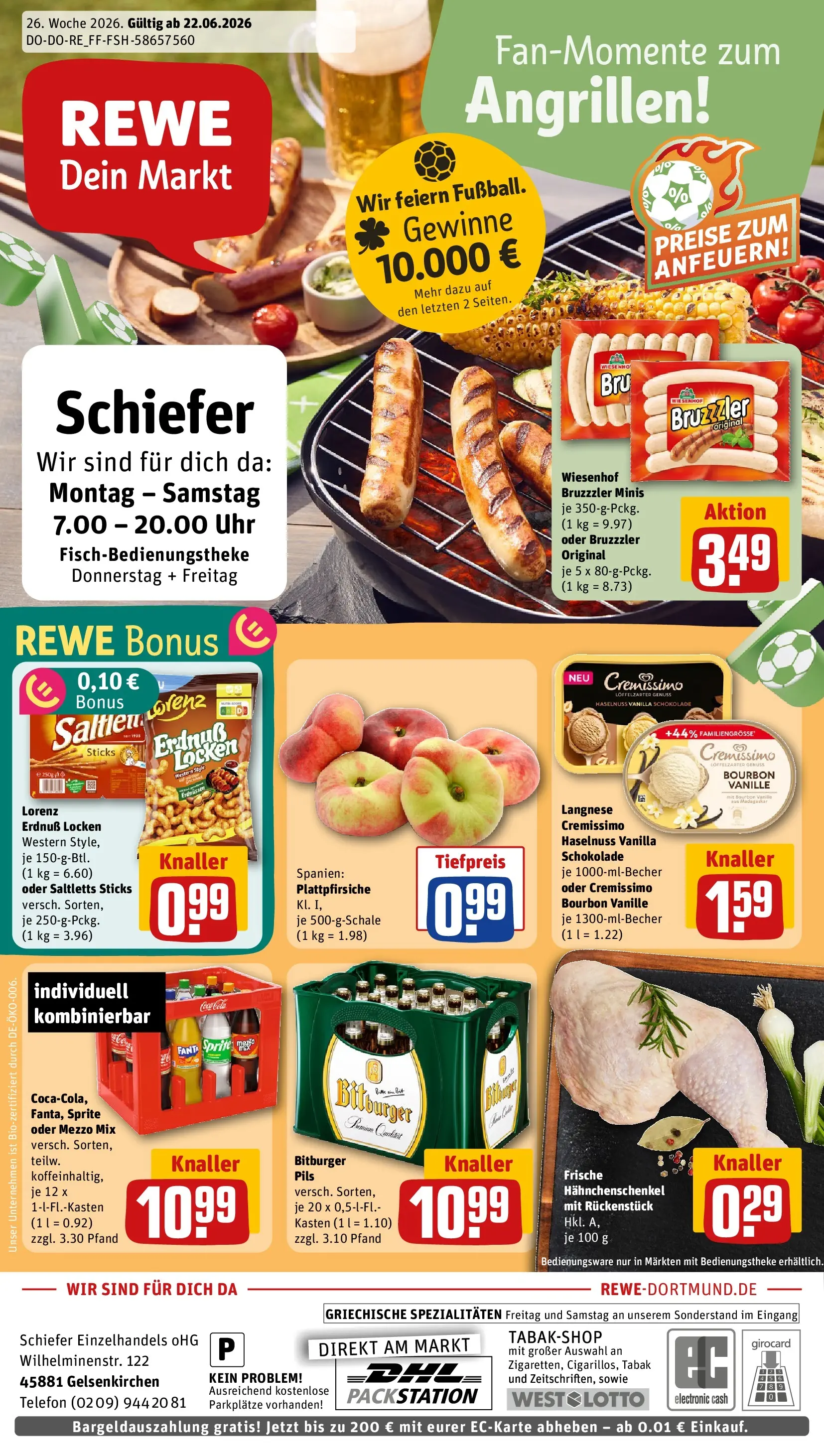 REWE Prospekt ab 21.06.2026 zum Blättern » Angebote | Seite: 1 | Produkte: Cremissimo, Sprite, Pils, Uhr