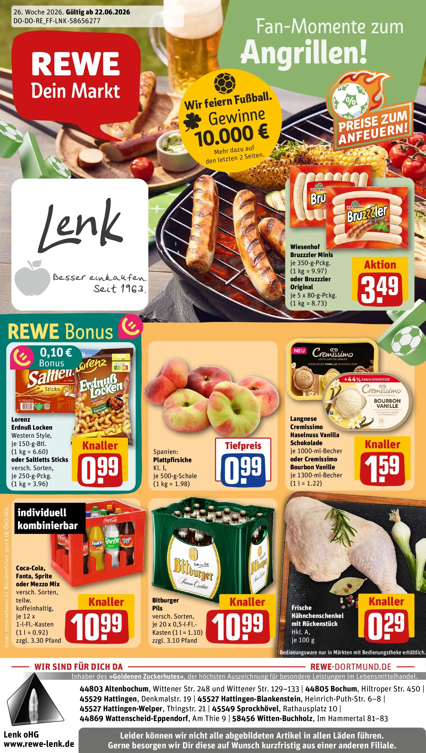 REWE Prospekt ab 21.06.2026 zum Blättern » Angebote | Seite: 1 | Produkte: Langnese, Cremissimo, Mezzo mix, Coca cola