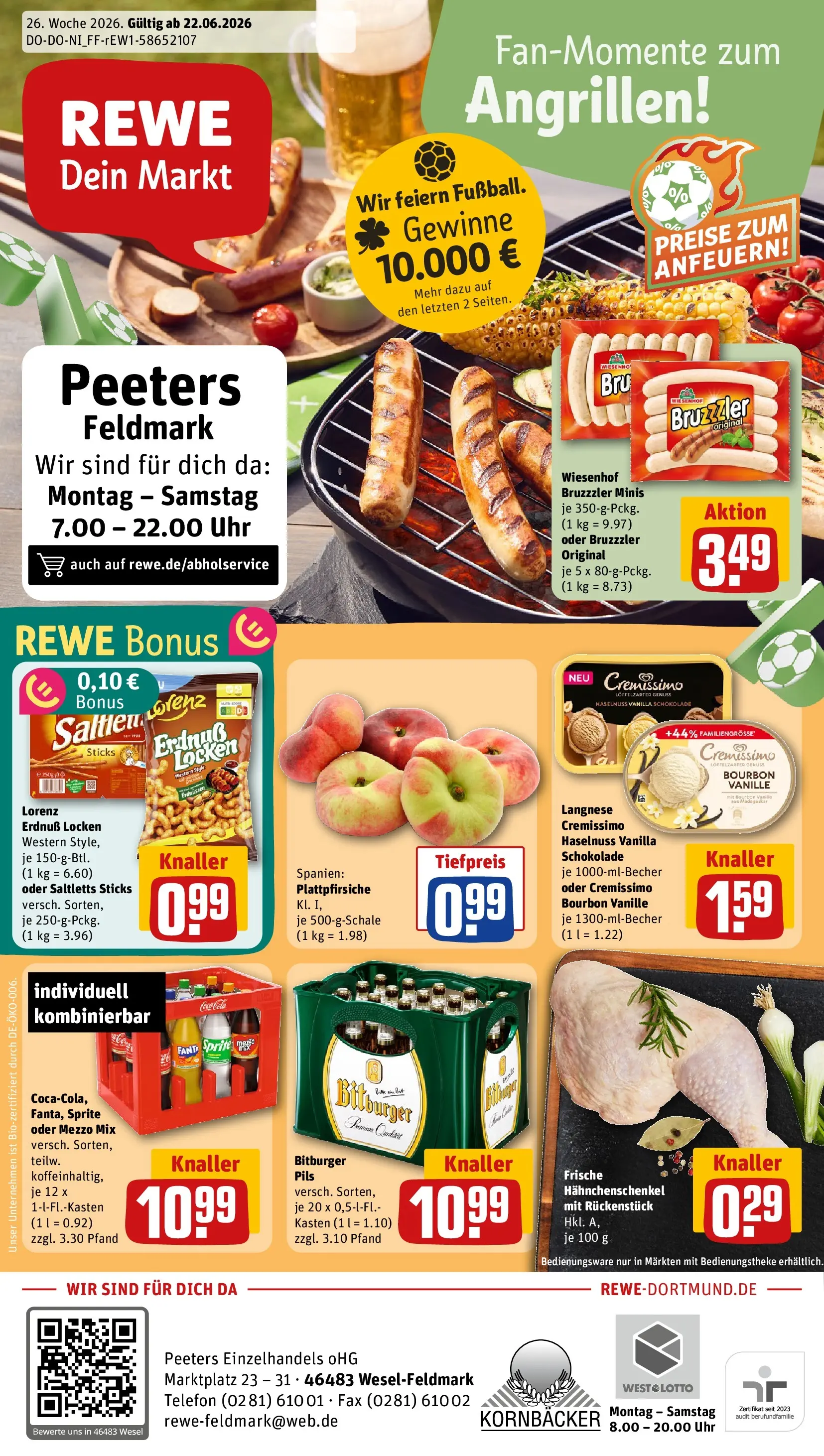 REWE Prospekt ab 21.06.2026 zum Blättern » Angebote | Seite: 1 | Produkte: Sprite, Schokolade, Bourbon, Telefon