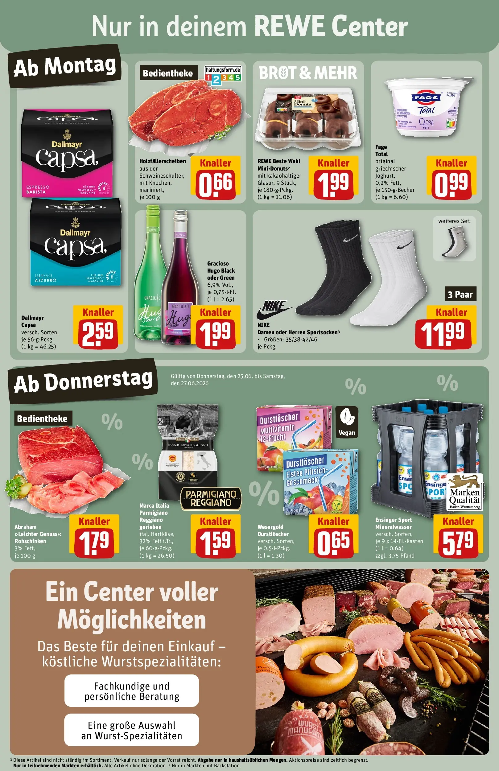 REWE Prospekt ab 21.06.2026 zum Blättern » Angebote | Seite: 3 | Produkte: Durstloscher, Donuts, Pfirsich, Hugo
