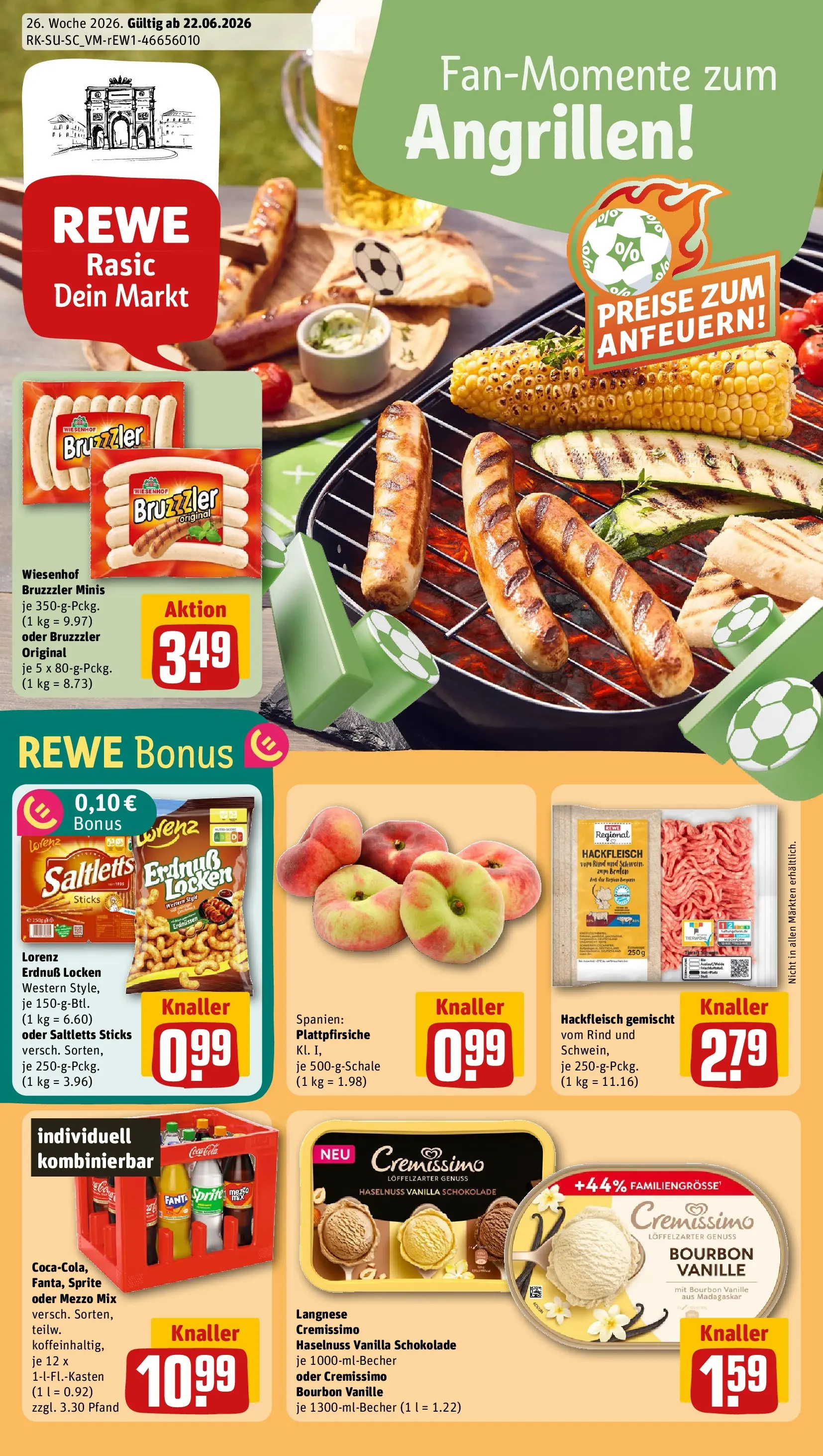 REWE Prospekt ab 22.06.2026 zum Blättern » Angebote | Seite: 1 | Produkte: Langnese cremissimo, Cremissimo, Mezzo mix, Schokolade
