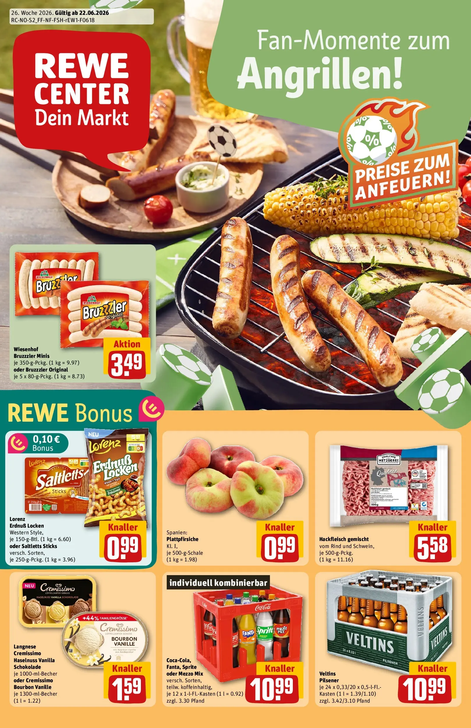 REWE Prospekt ab 21.06.2026 zum Blättern » Angebote | Seite: 1 | Produkte: Cremissimo, Mezzo mix, Bourbon, Hackfleisch