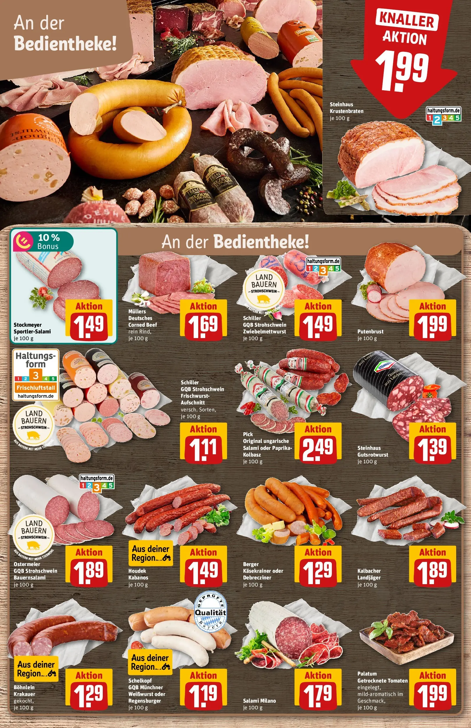 REWE Prospekt ab 21.06.2026 zum Blättern » Angebote | Seite: 12 | Produkte: Käsekrainer, Weißwurst, Krustenbraten, Salami