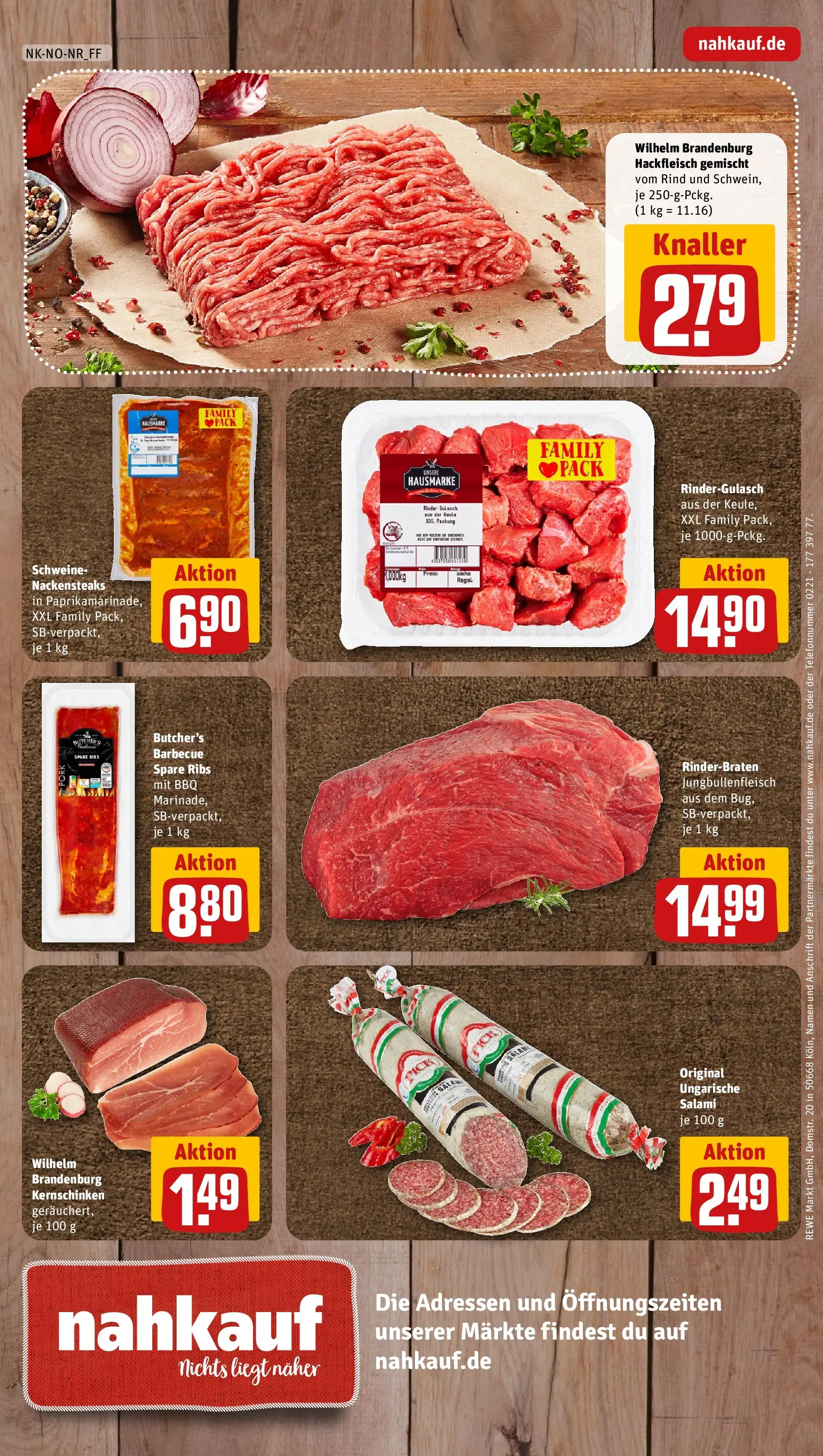 REWE Prospekt ab 21.06.2026 zum Blättern » Angebote | Seite: 8 | Produkte: Nackensteaks, Rindergulasch, Spare ribs, Salami