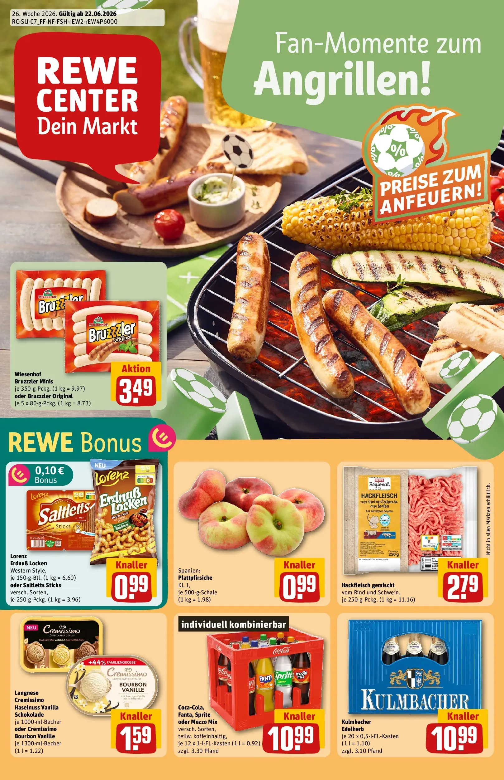 REWE Prospekt ab 21.06.2026 zum Blättern » Angebote | Seite: 1 | Produkte: Cremissimo, Oder mezzo mix, Bourbon, Hackfleisch