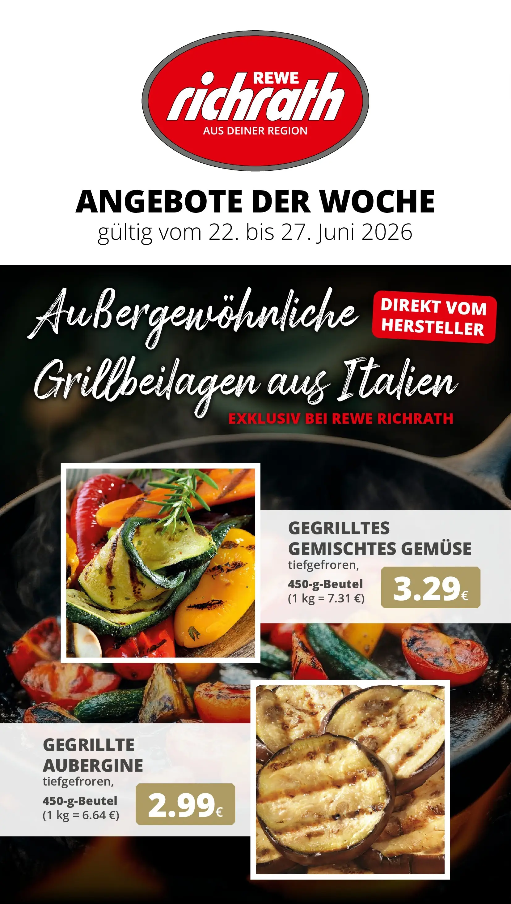 REWE Prospekt ab 21.06.2026 zum Blättern » Angebote | Seite: 1 | Produkte: Gemüse, Aubergine